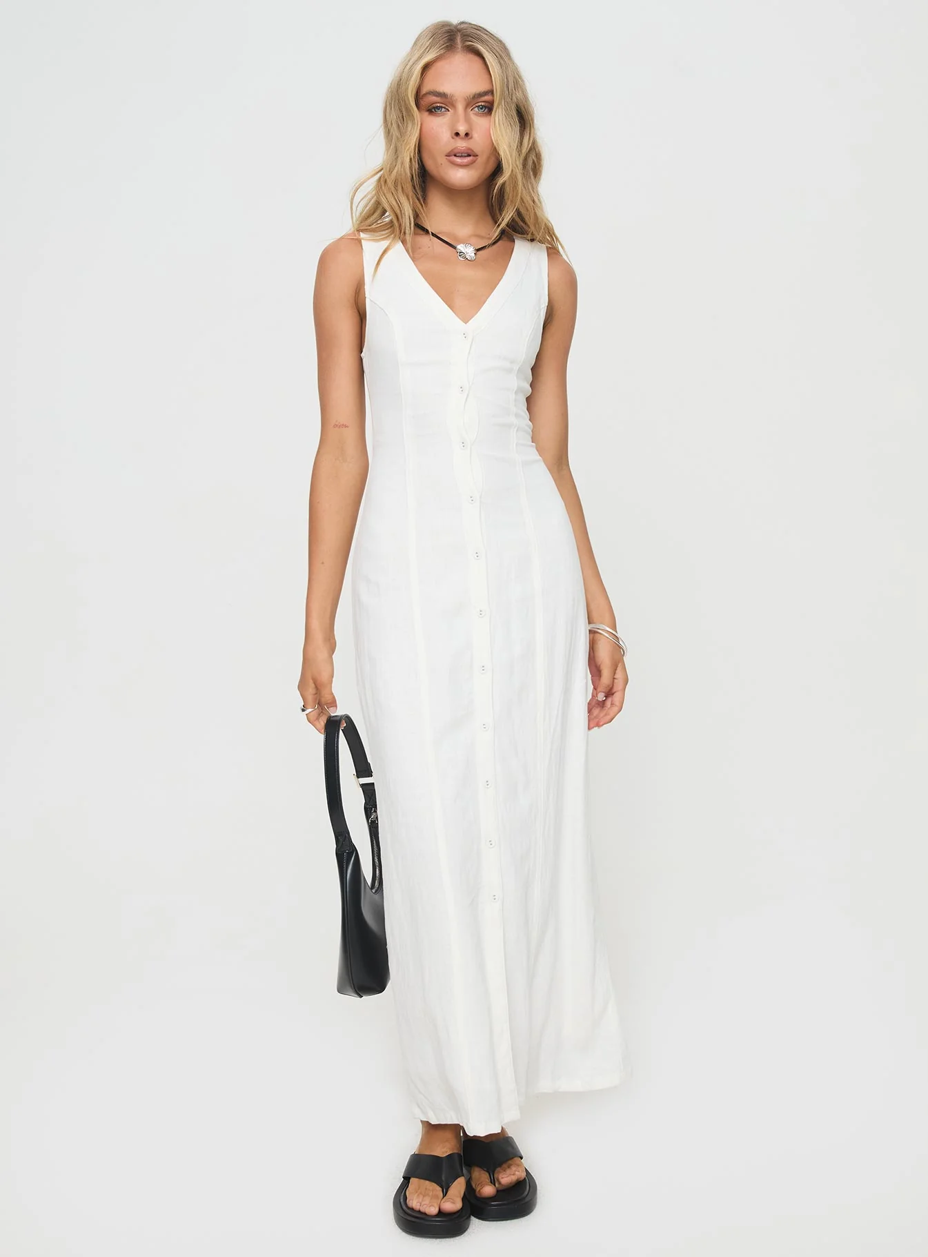 Summer Season Linen Blend Maxi Dress White - luluinthesky