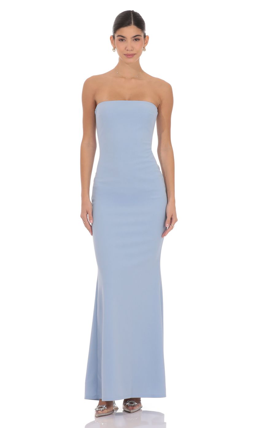Back Bow Strapless Maxi Dress in Light Blue