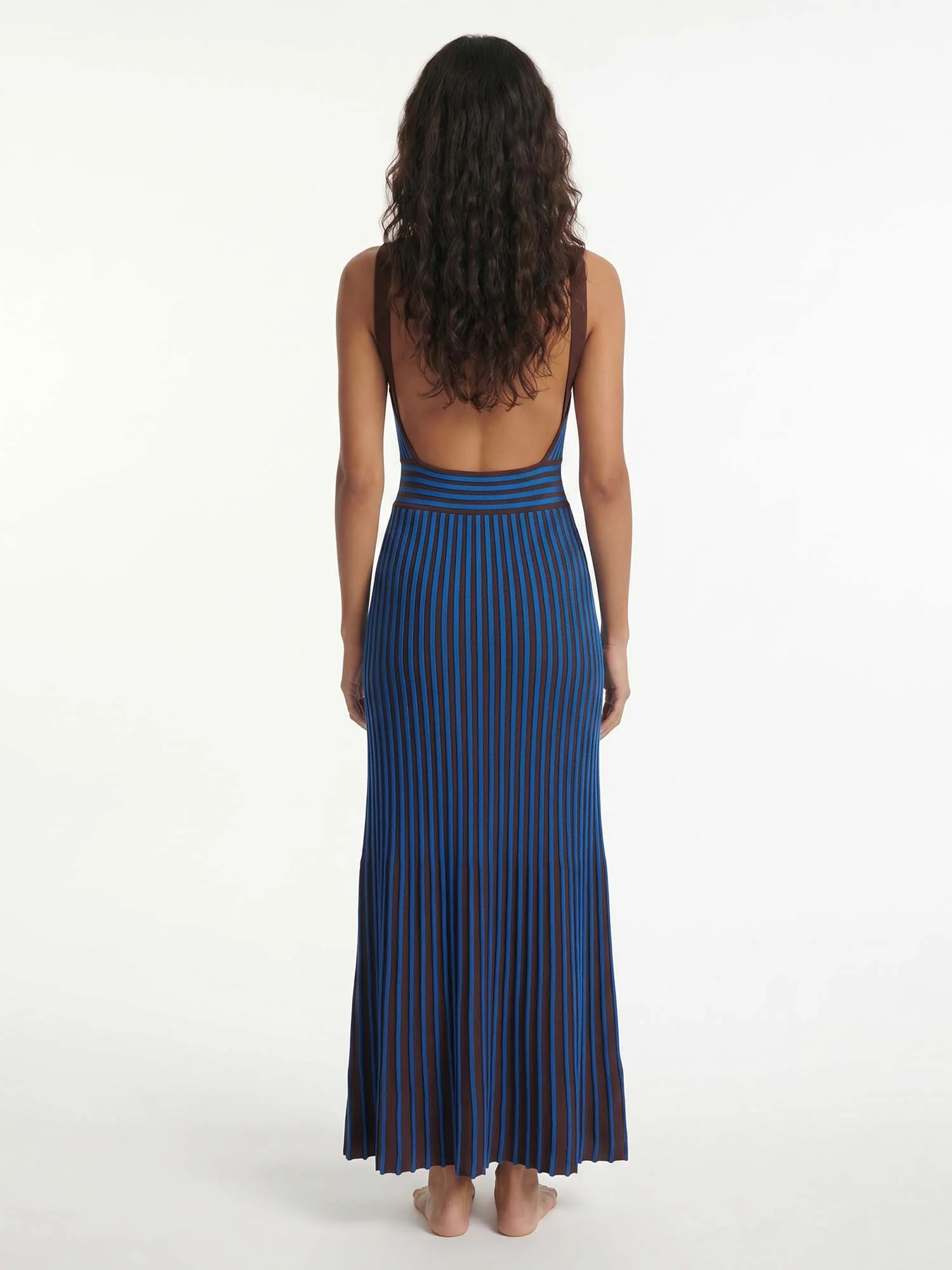 Indigo Stripe Pleated Midi Dress