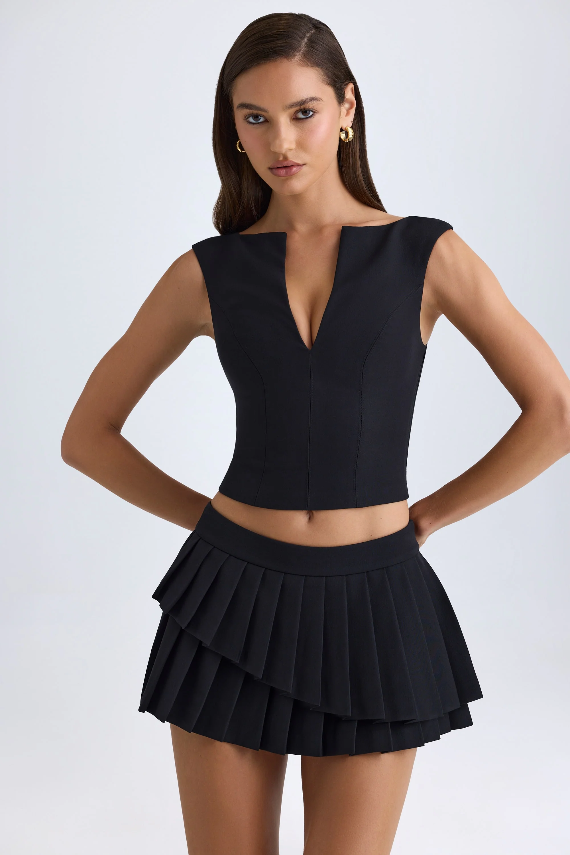 V-Neck Structured Crop Top in Black