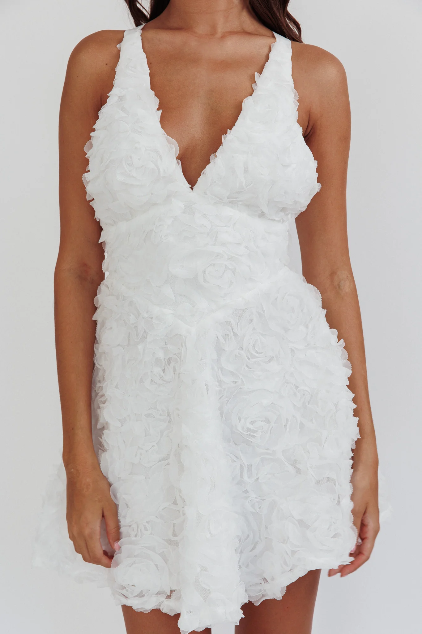 Lavalle Criss-Cross Embellished Mini Dress White - luluinthesky