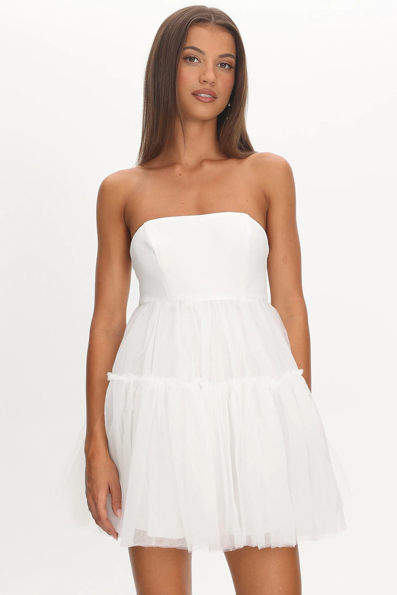 Dreamscape Strapless Tulle Mini Dress White