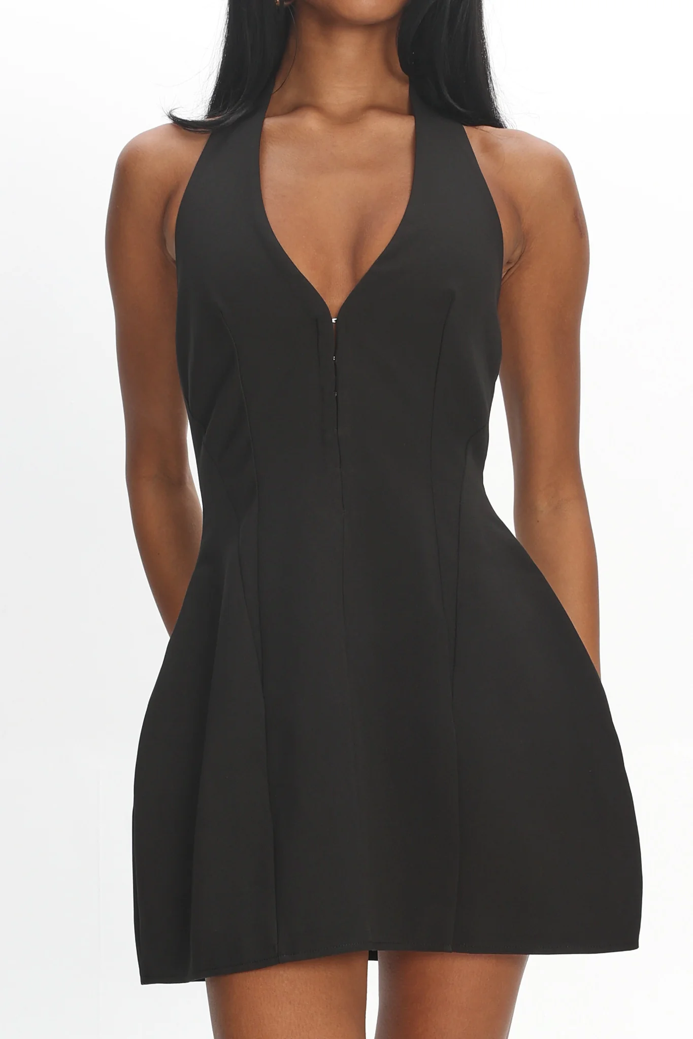 Elisabet Halter Neck Mini Dress Black - luluinthesky