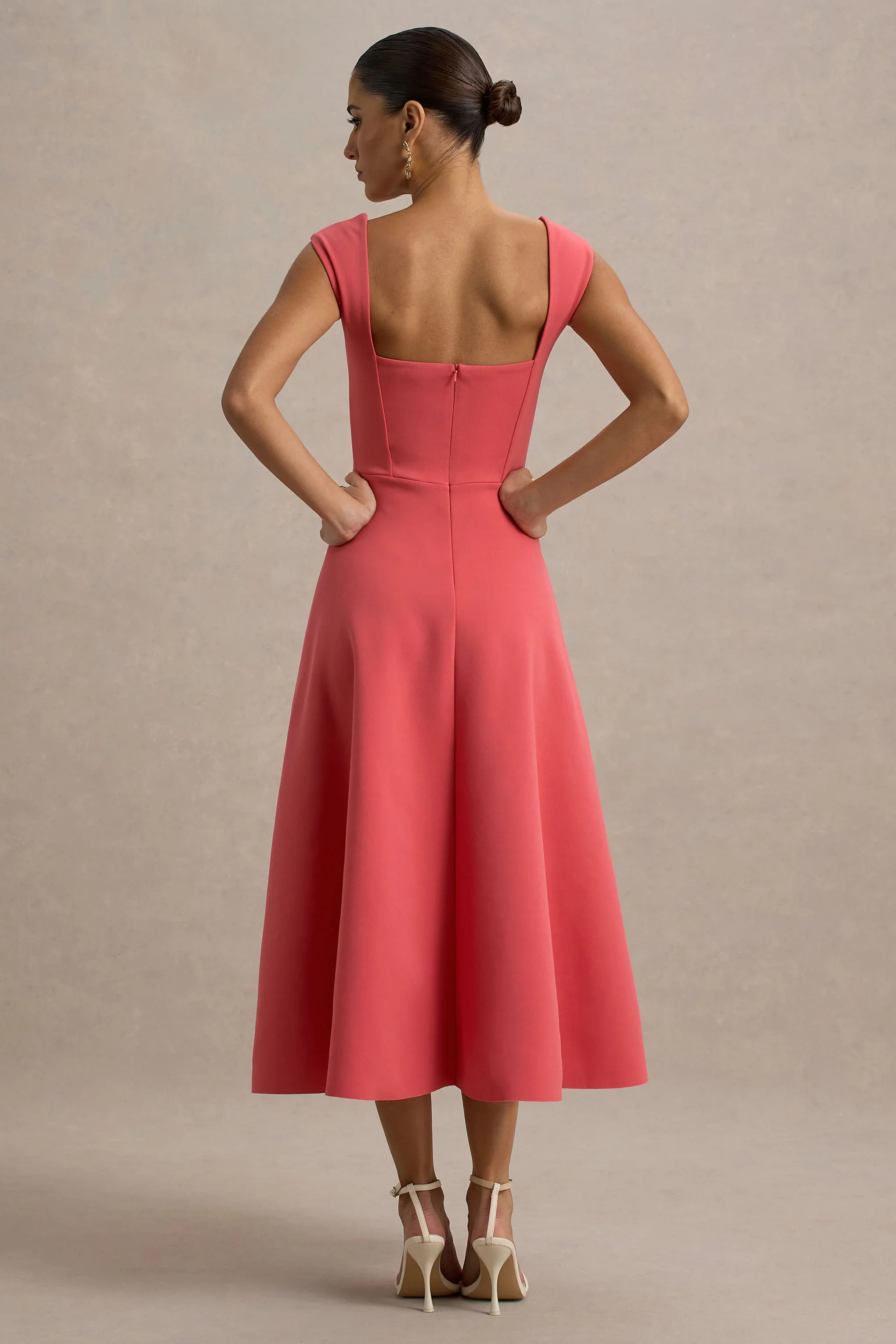 Andromeda | Coral Sweetheart Midi Dress