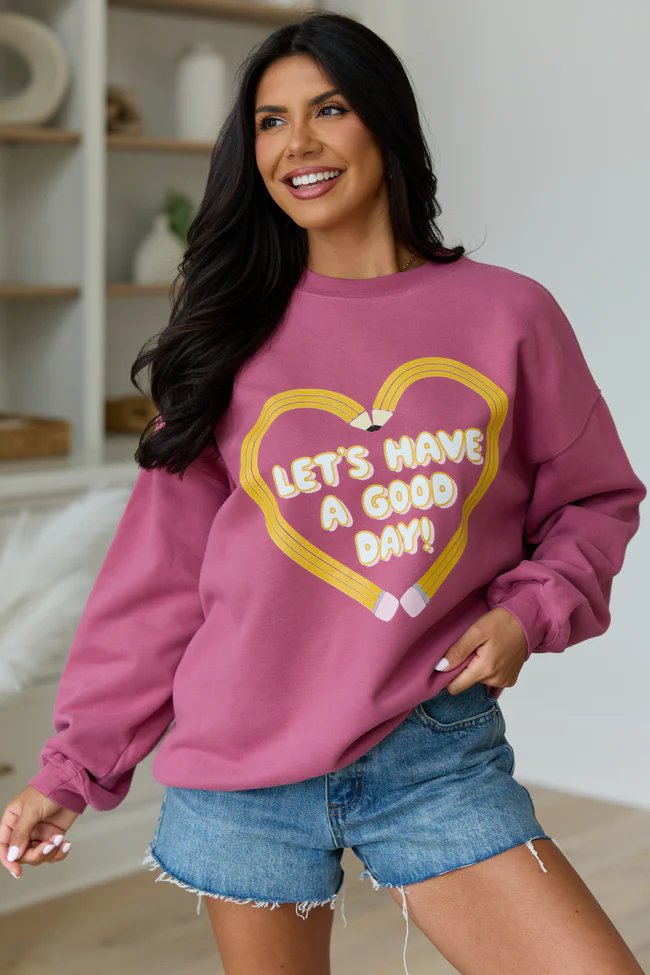 Pencil Heart Rose Graphic Sweatshirt
