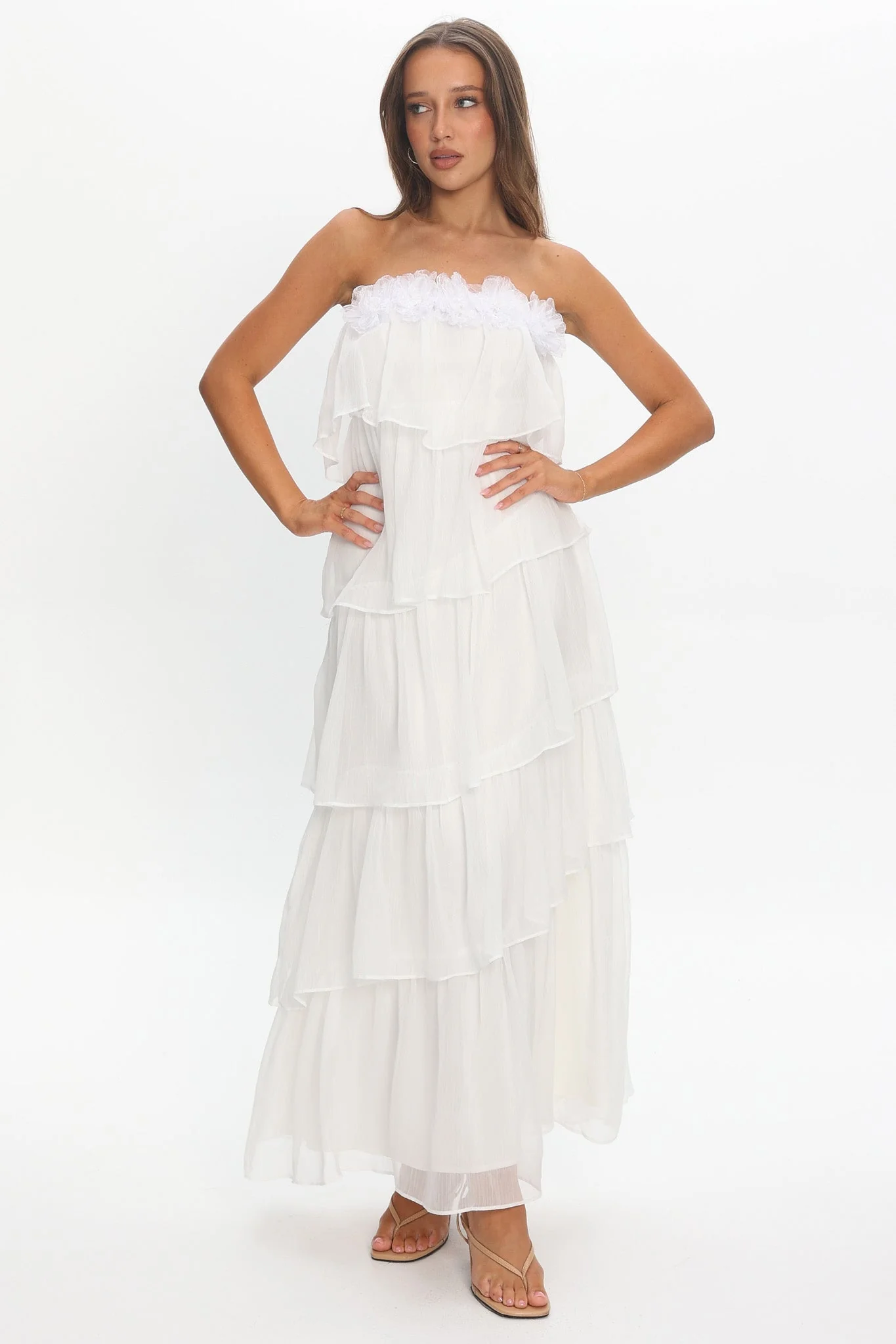 It's Time Tiered Ruffle Maxi Dress Ivory