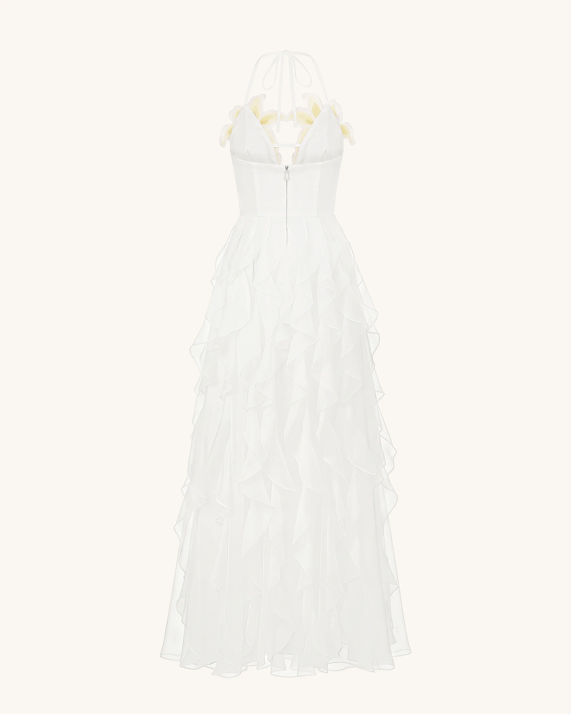 Lily-Embroidered Embroidered Halter Tiered Maxi Dress - White - FASHION NOB
