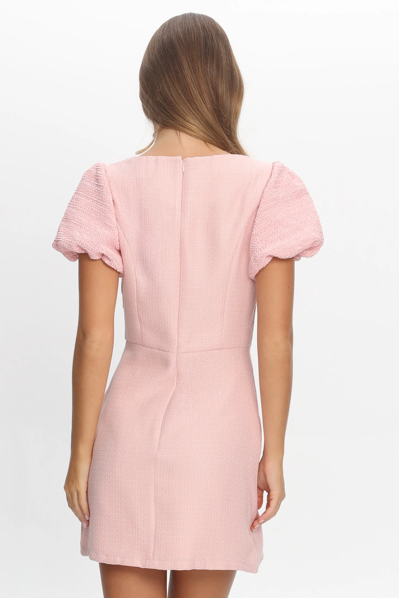 Overheard Puff Sleeve Mini Dress Pink - luluinthesky