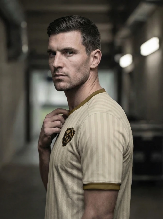 Premium beige retro football jersey — MOMUTO iconic series