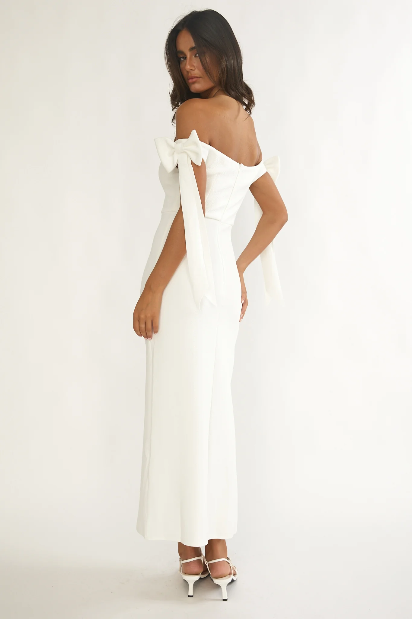 Have Faith Off-Shoulder Bow Sleeve Maxi Dress White - luluinthesky