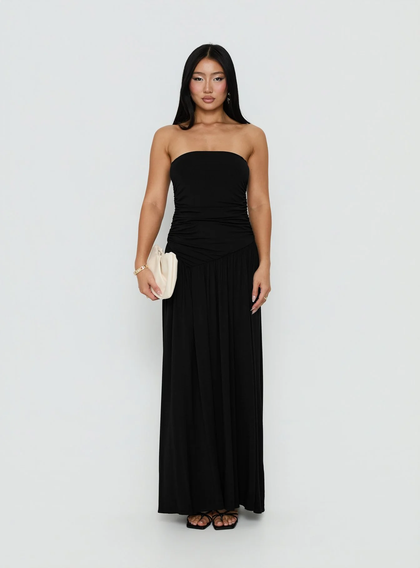 Adalisa Strapless Ruched Maxi Dress Black