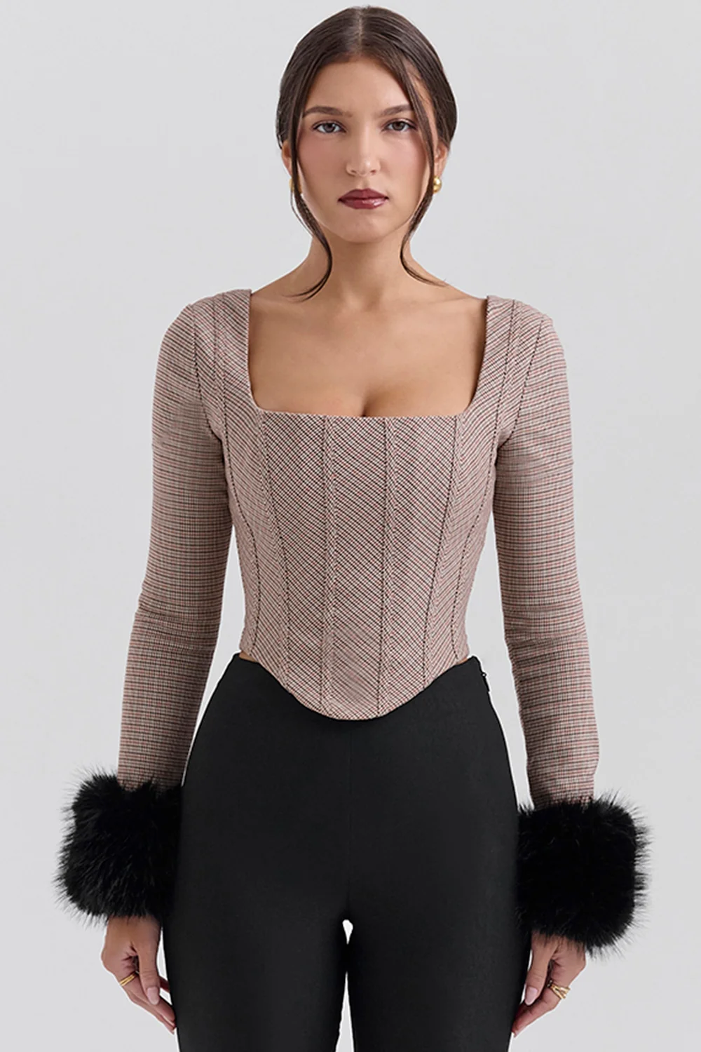 Brown Puppytooth Corset Top