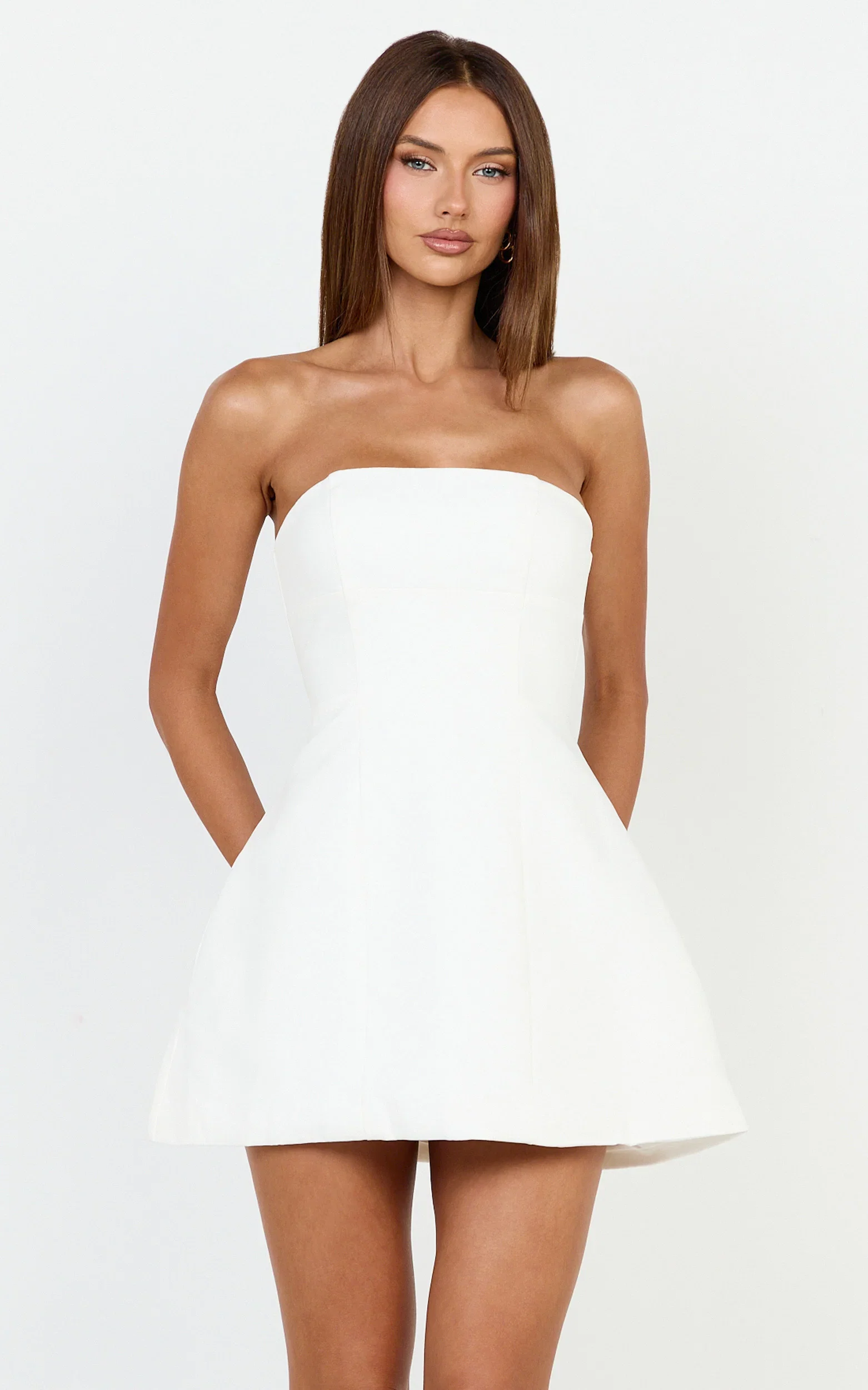 Catharine Mini Dress - Strapless A Line Dress in White