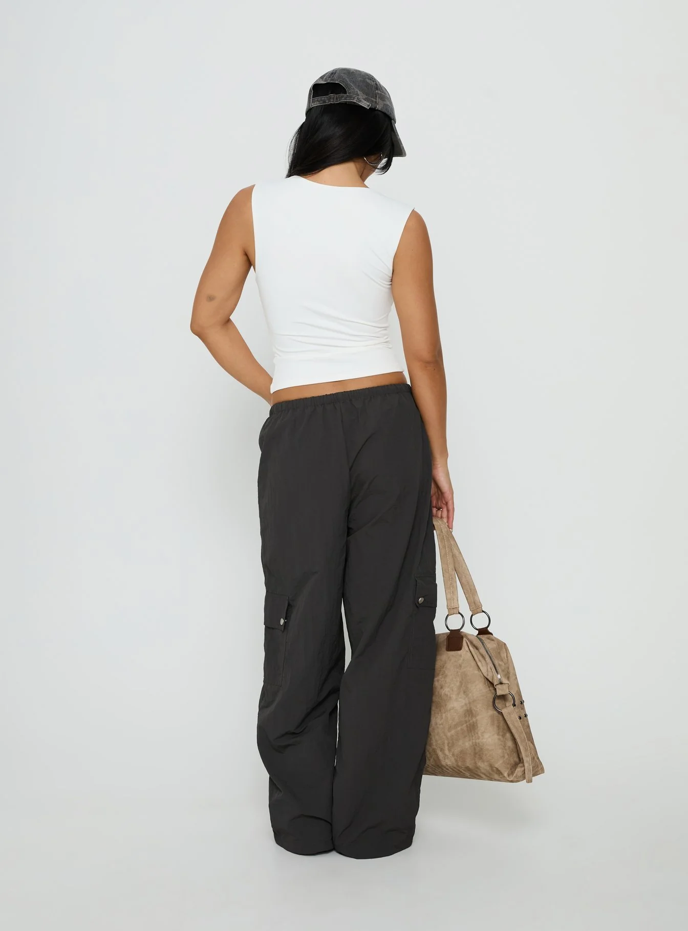 Lost On You Parachute Cargo Pants Charcoal