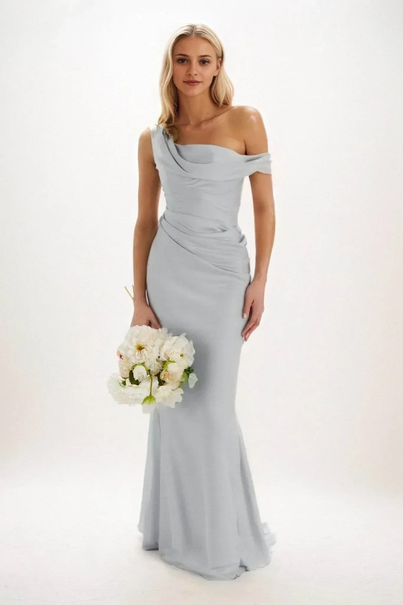 Sheath-Column Maxi Luxe Satin Bridesmaid Dress CB0815