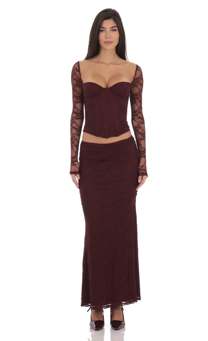 Lace Flare Maxi Skirt in Deep Wine
