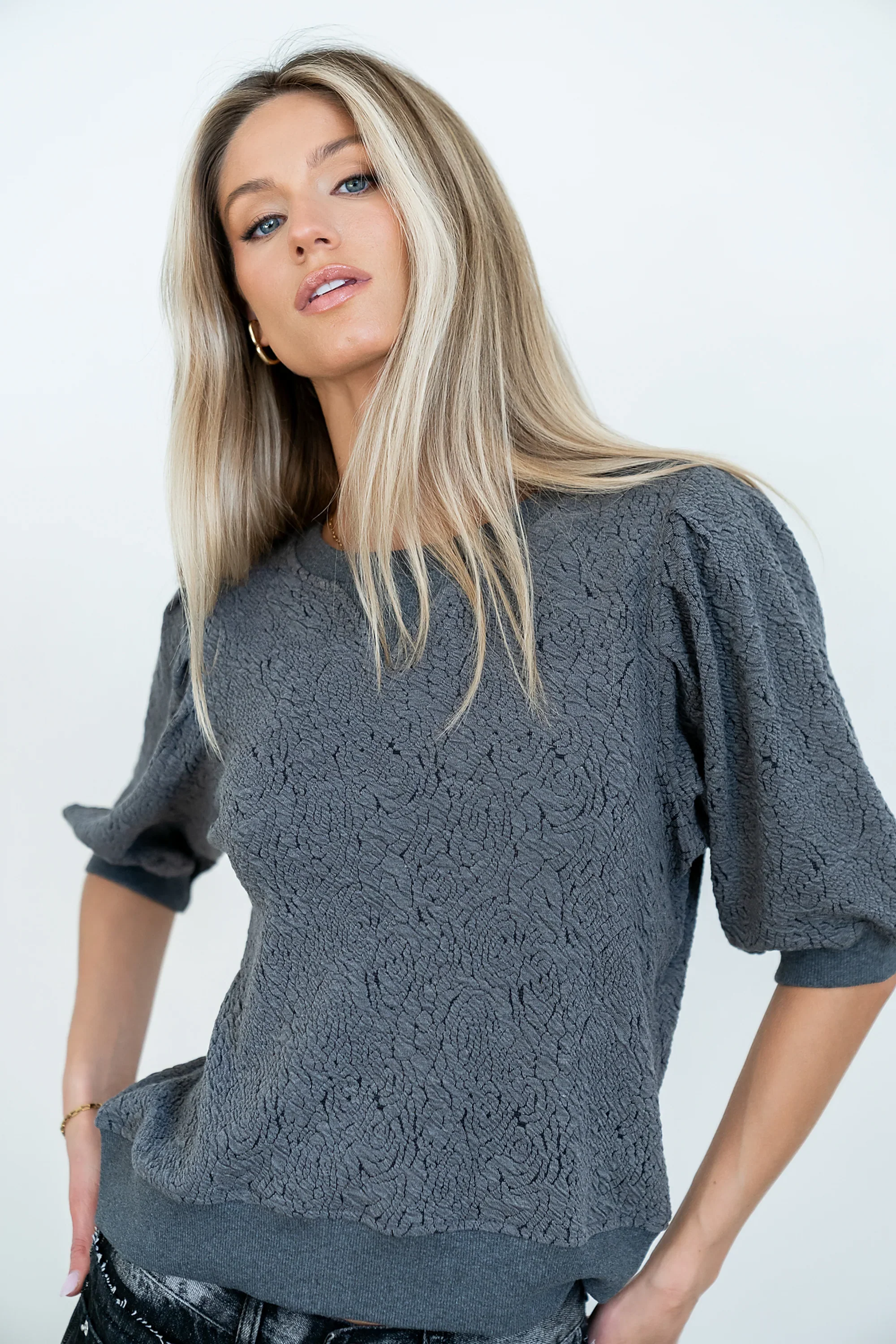 Marrel Textured Top in Charcoal