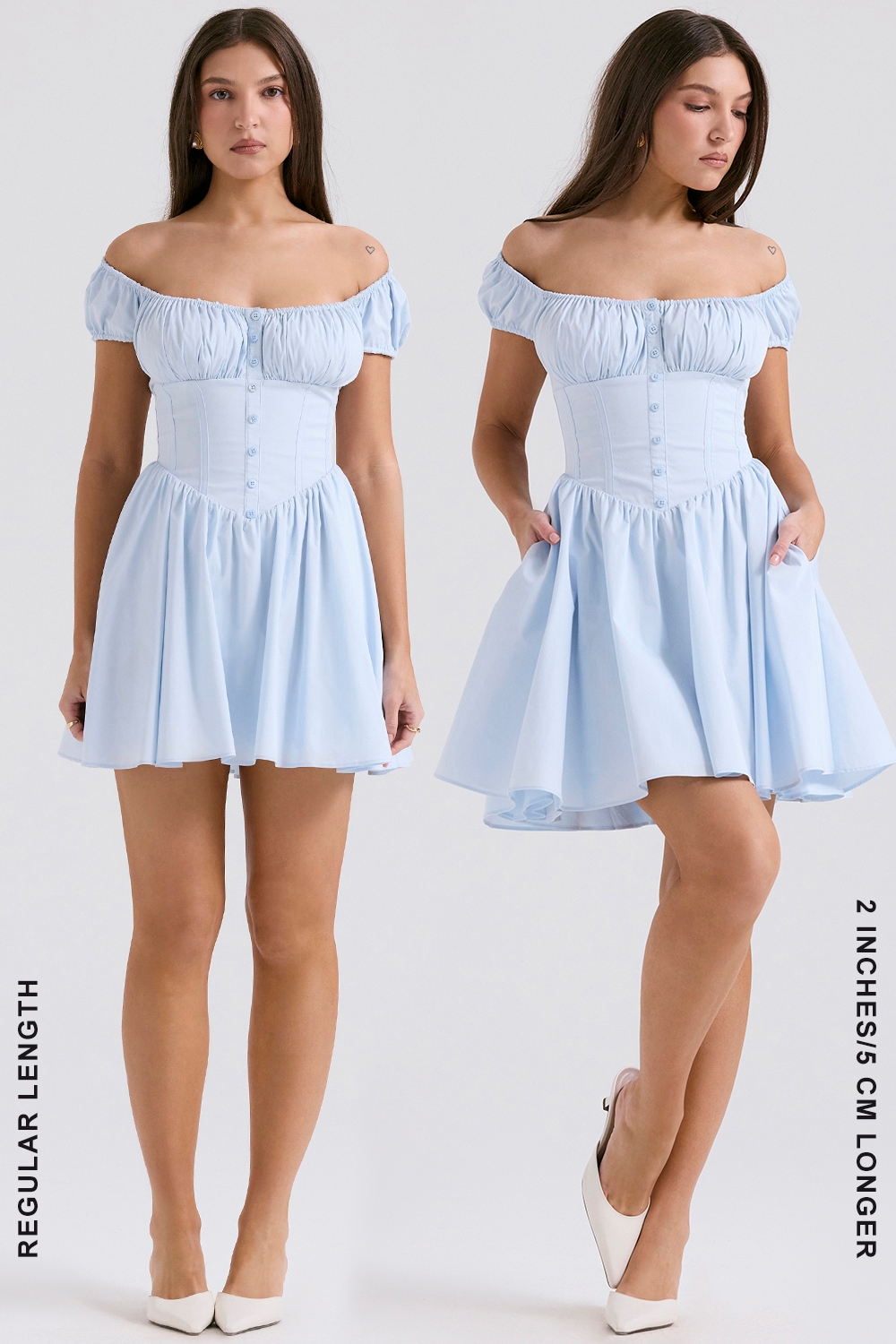 Soft Blue Cotton Gathered Mini Dress