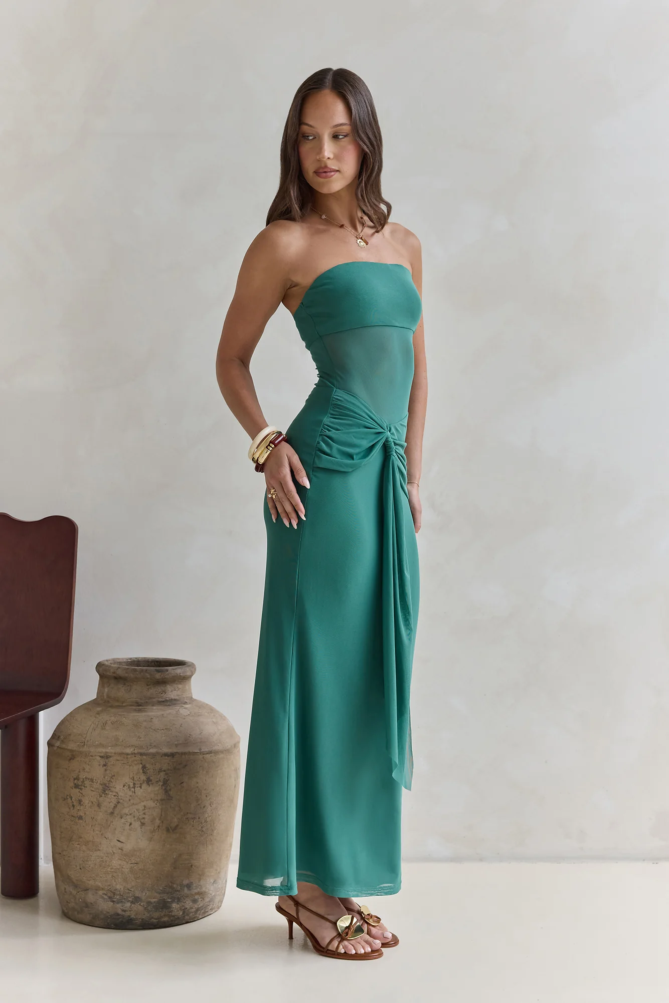 Remember The Days Strapless Mesh Maxi Dress Teal