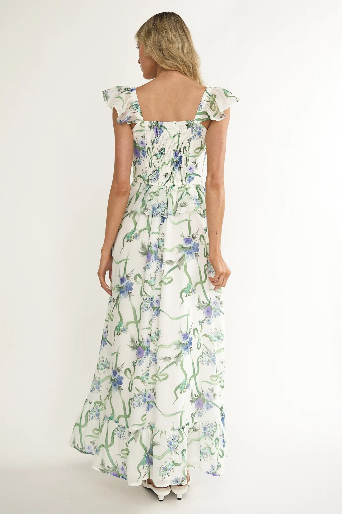 Hanalei Off-Shoulder Tied Bust Maxi Dress Floral White