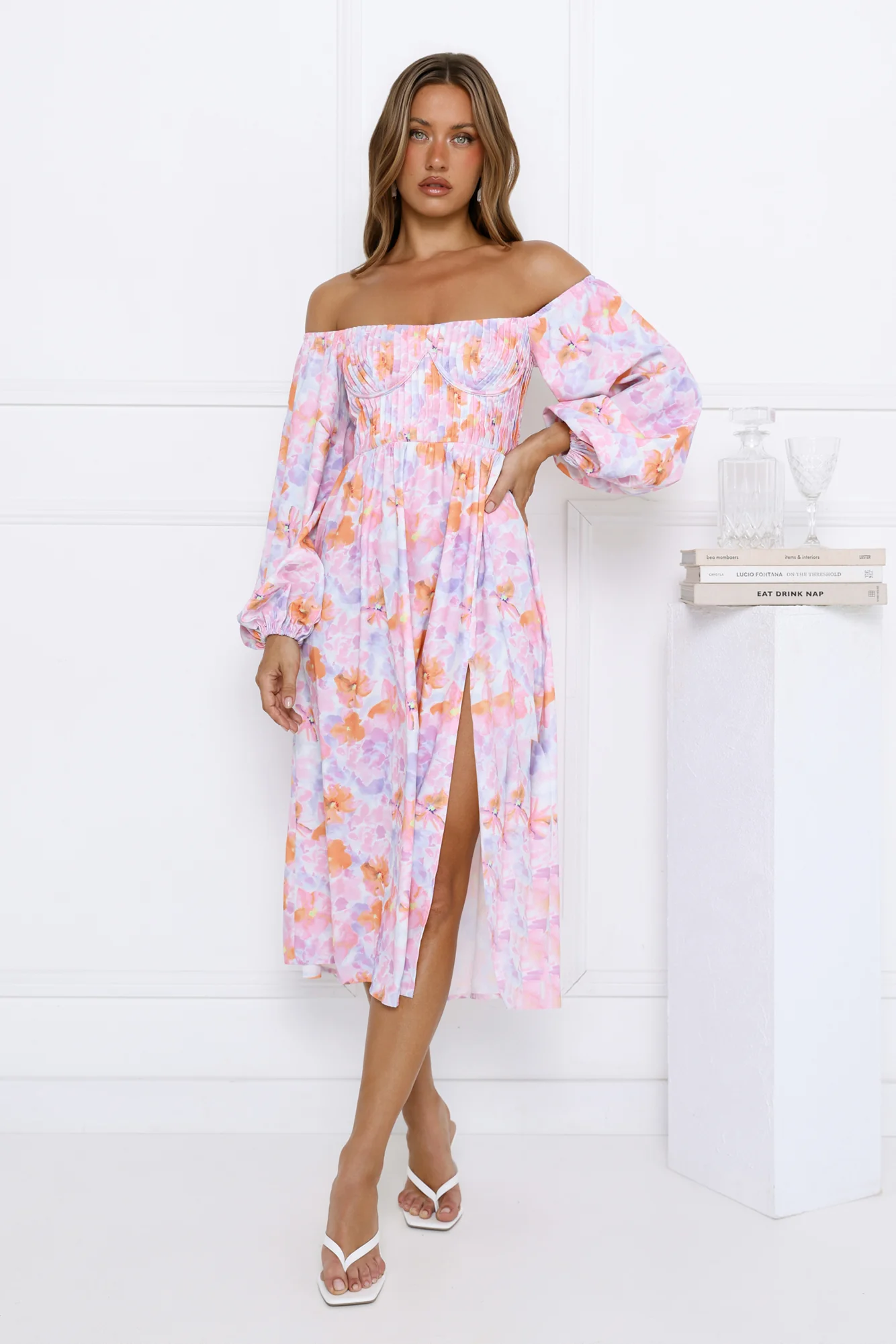 Floral Dream Puff Sleeve Midi Dress Multi