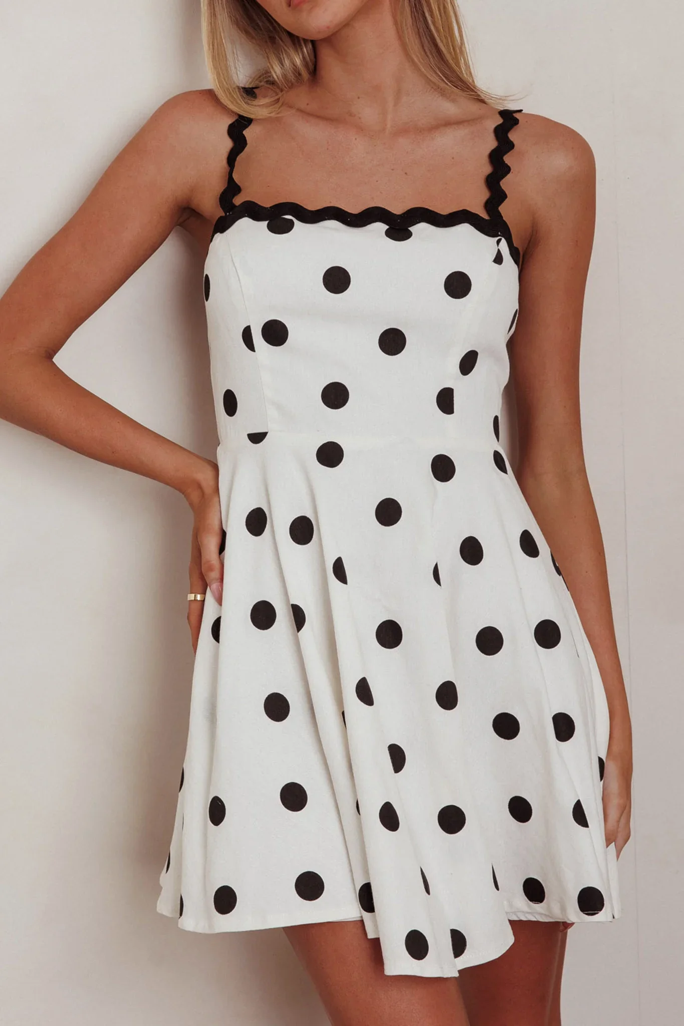Won Me Over Polka Dot Ric Rac Mini Dress White - luluinthesky