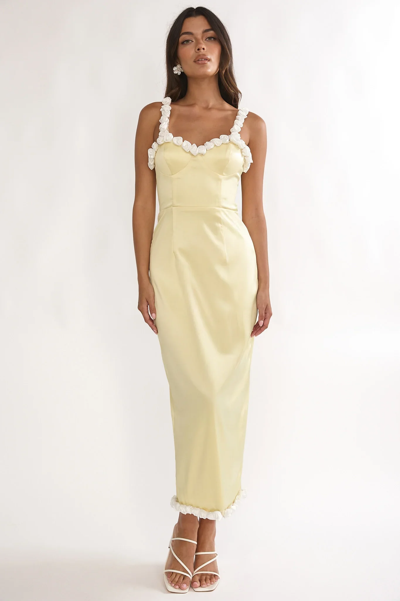 Delyse Rosette Trim Maxi Dress Yellow