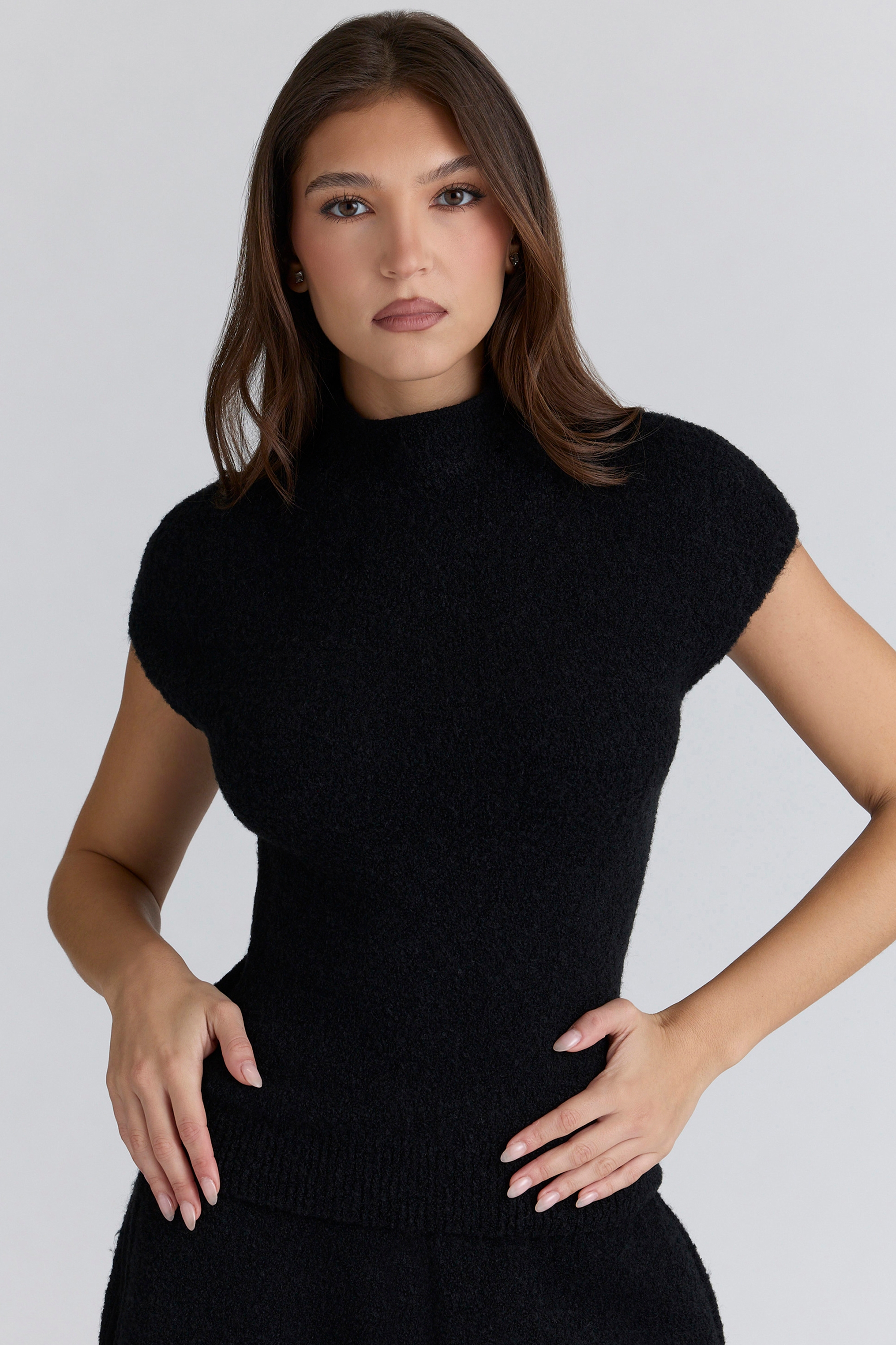 black wool boucle knit top