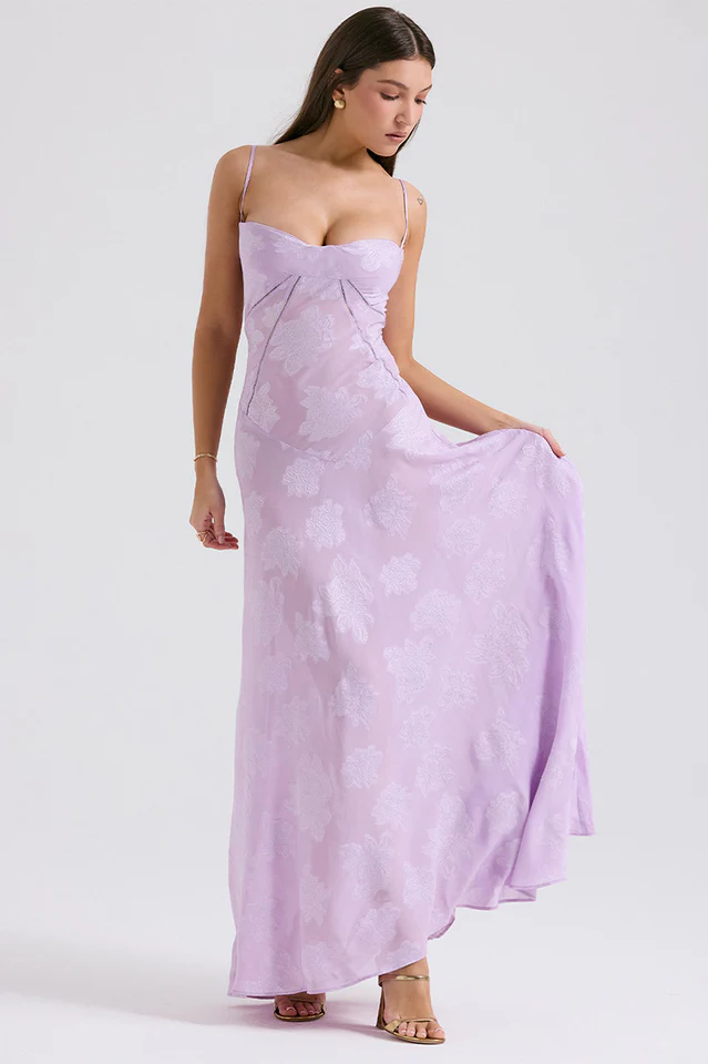 Serena Retro Purple Printed Maxi Dress