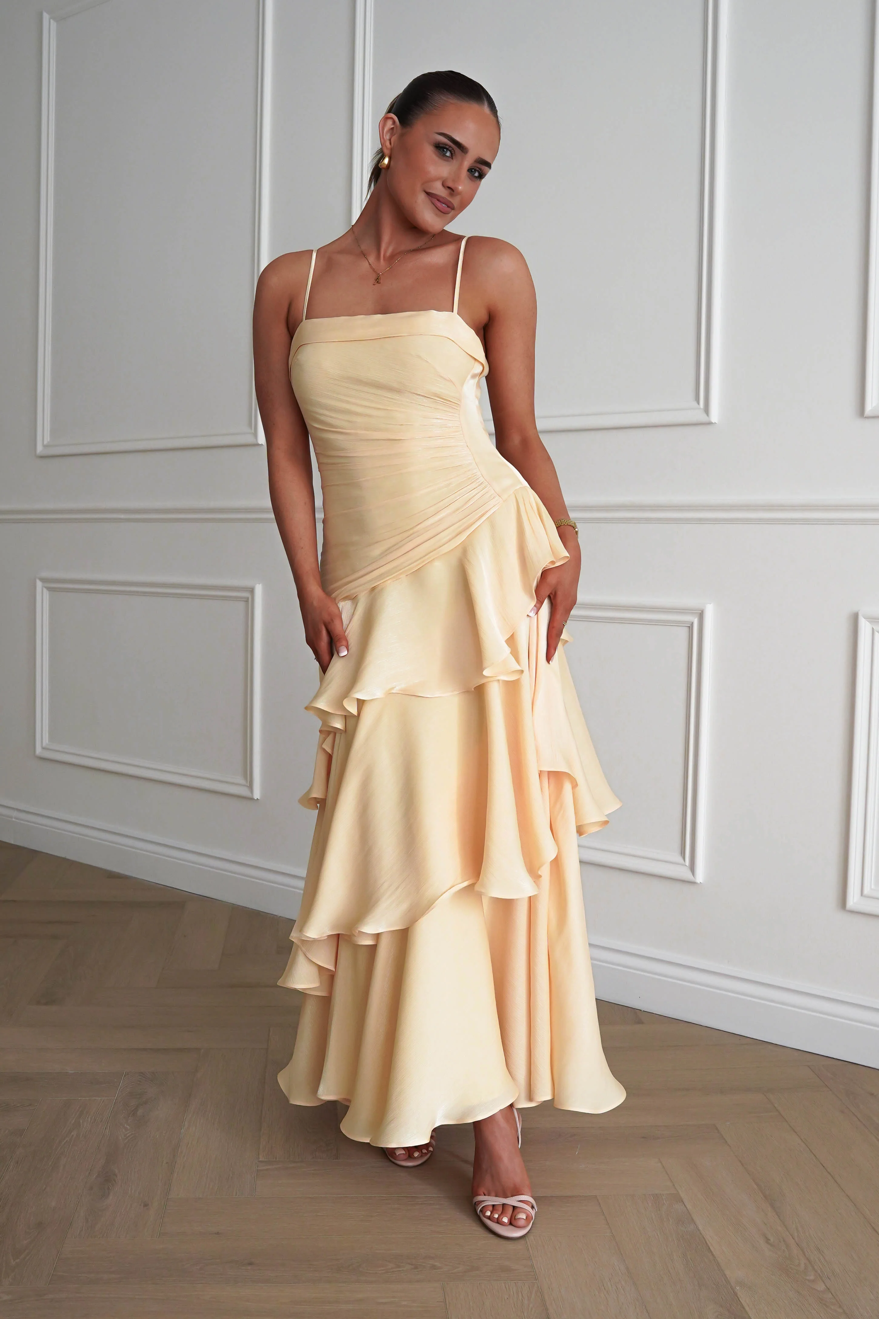 Renee Luminescent Ruffle Maxi Dress | Yellow