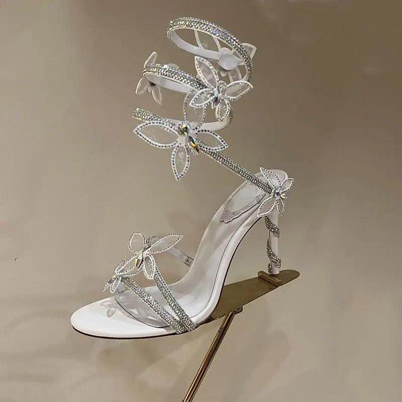 Rhinestone Ankle Strap Round Stiletto Heels  773927533050