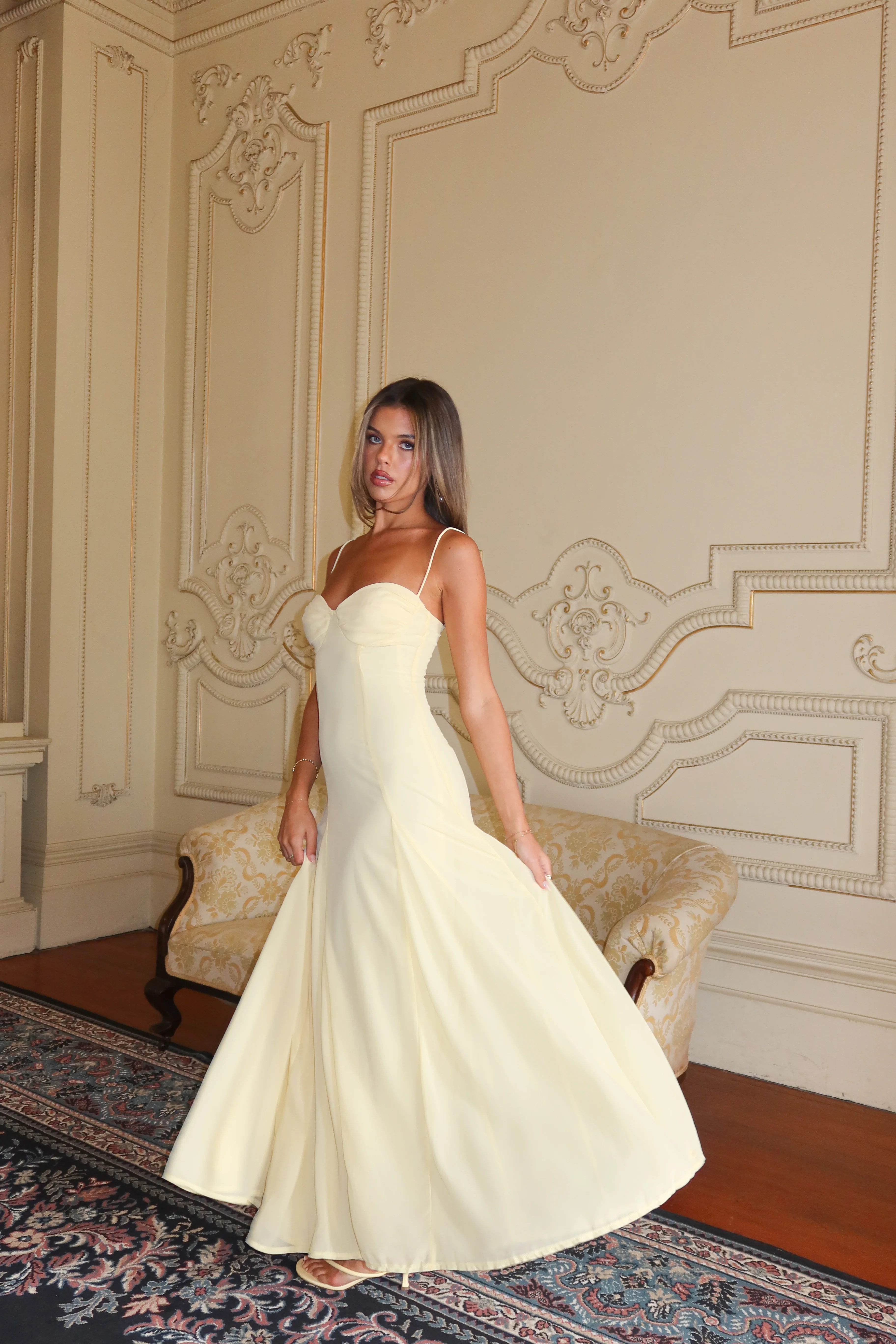 All Mine Godet Hem Maxi Dress Butter - luluinthesky