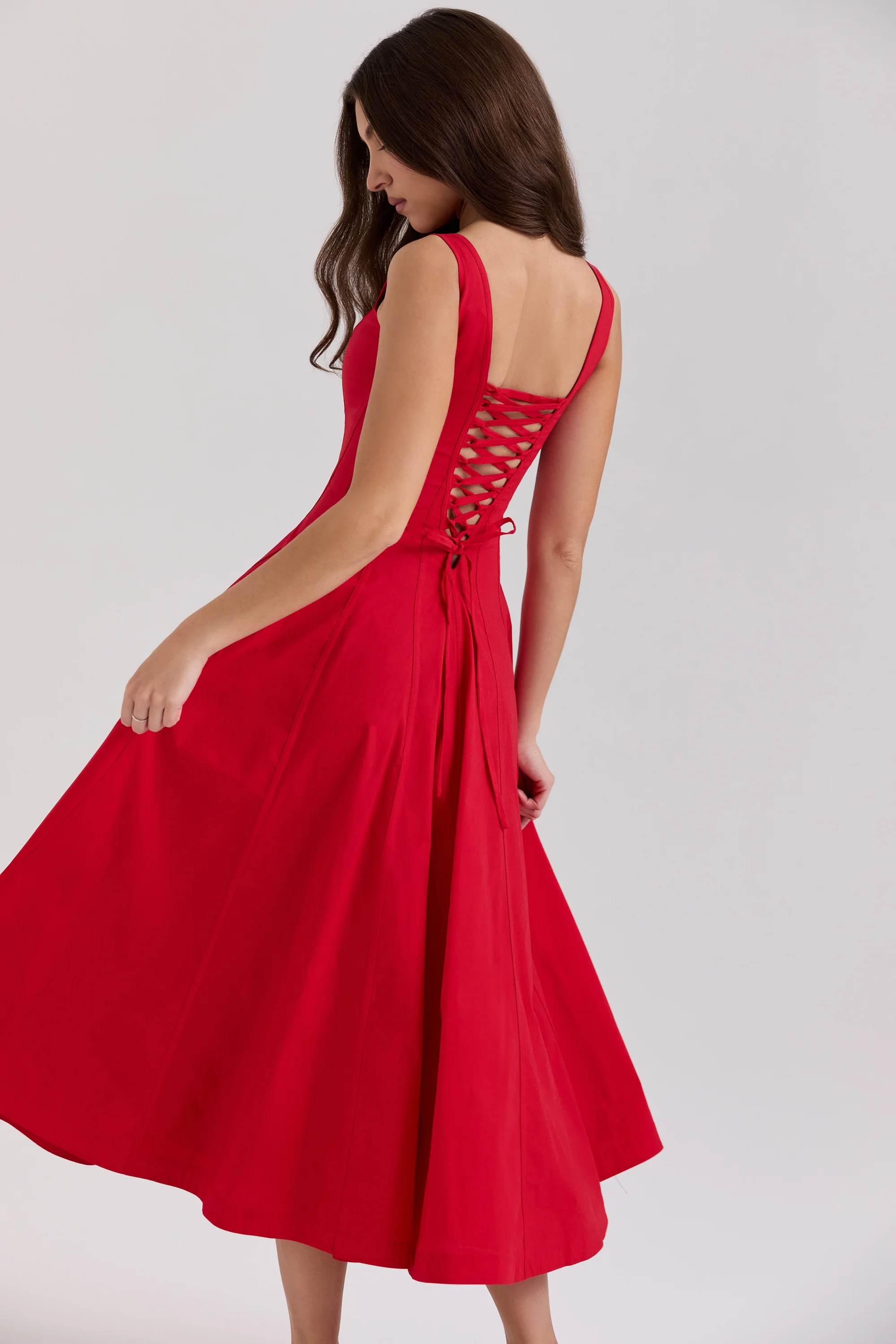 red stretch cotton midi sundress - luluinthesky