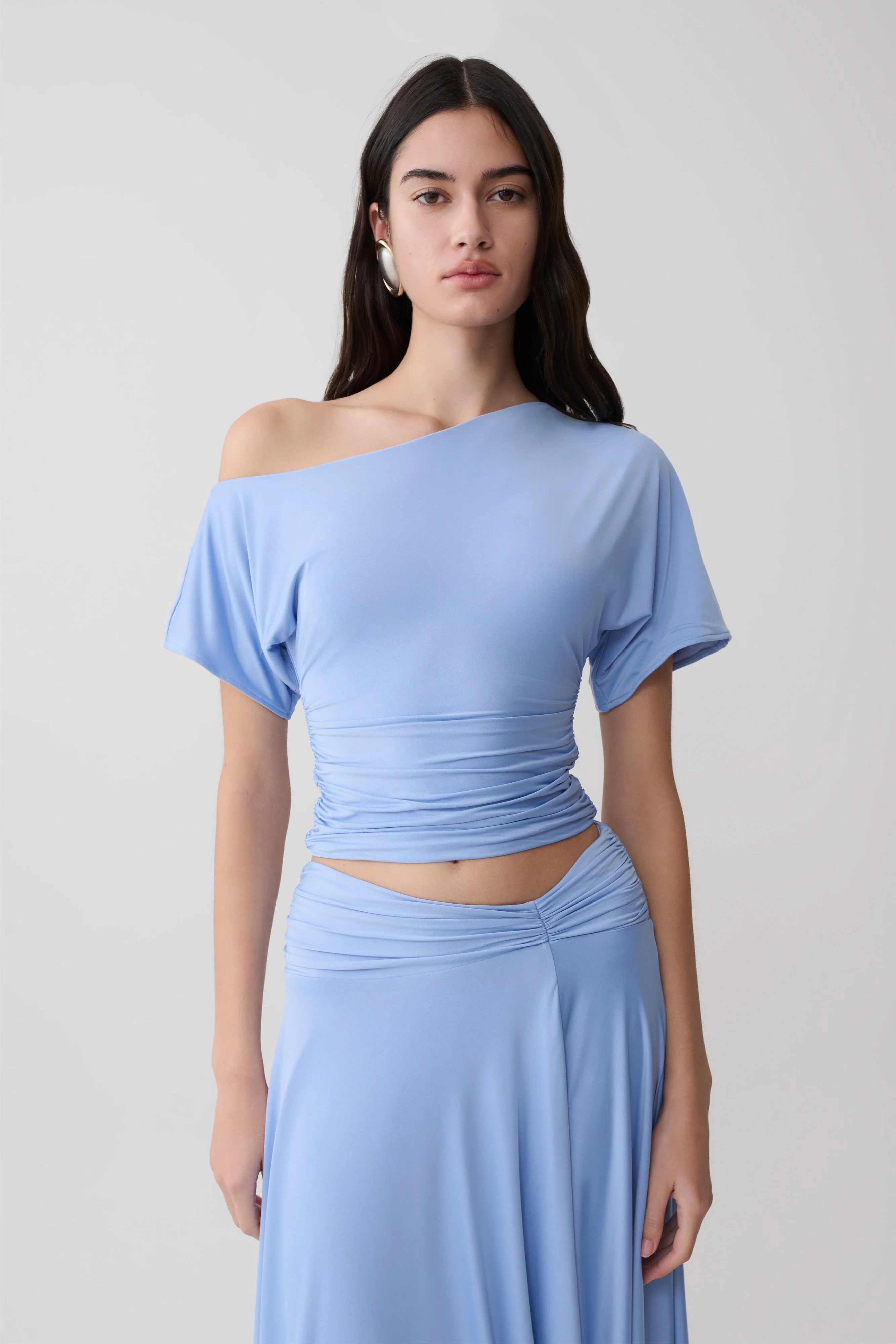 Luu Off Shoulder Slinky Top - Sea Blue