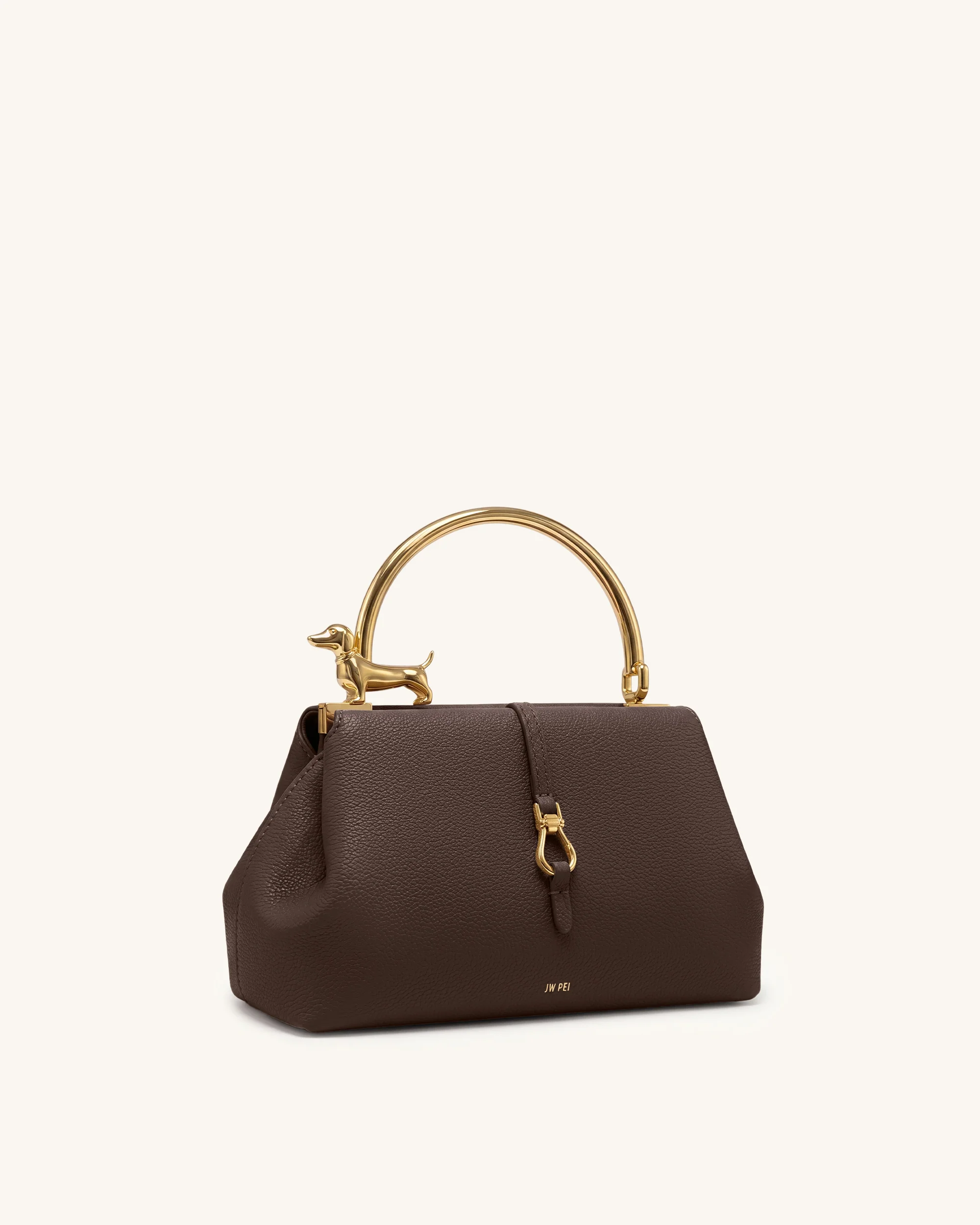 Bruna Dachshund Metal Handle Top Handle Bag - Dark Brown
