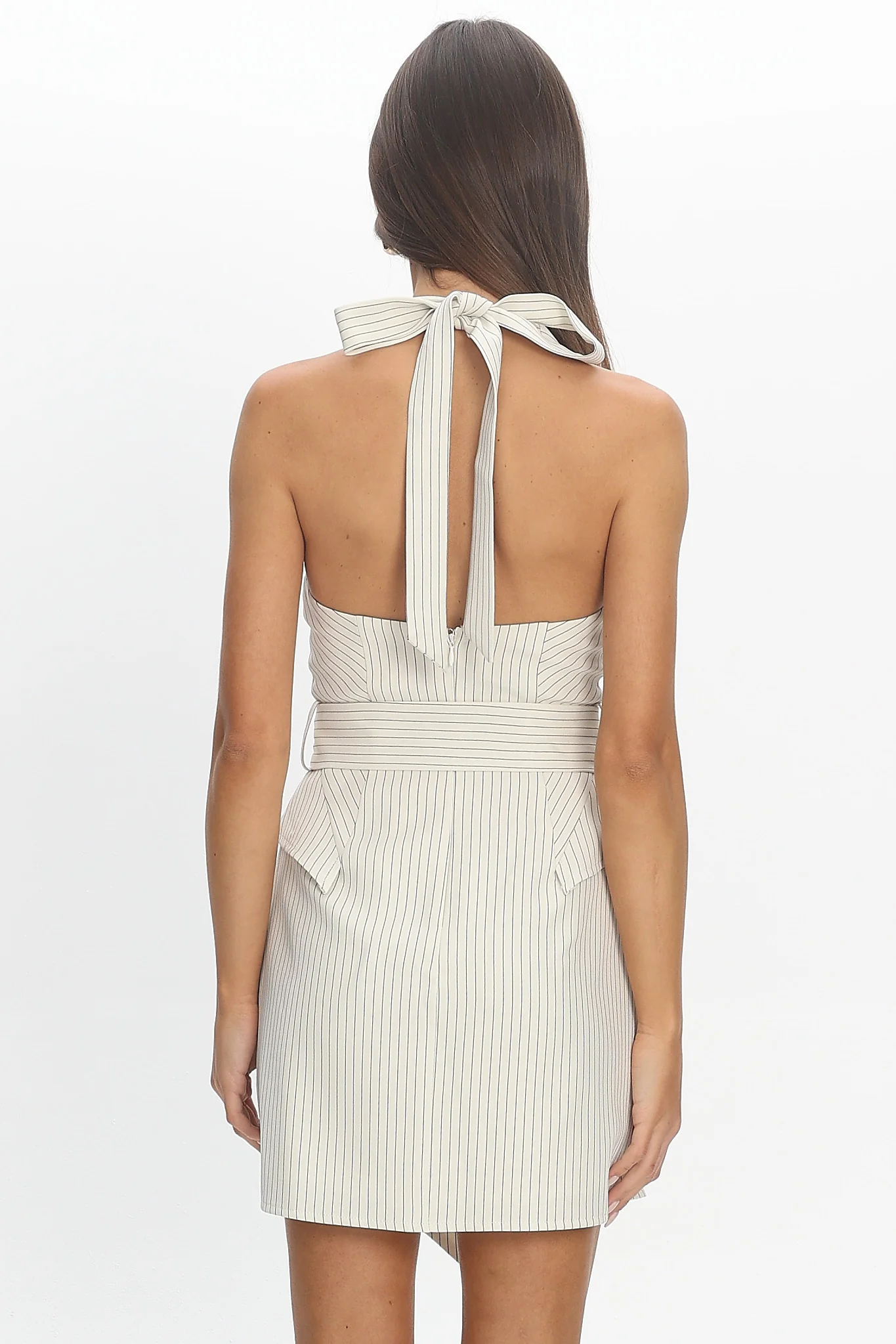 Elisabet Halterneck Belted Mini Dress Off White - luluinthesky