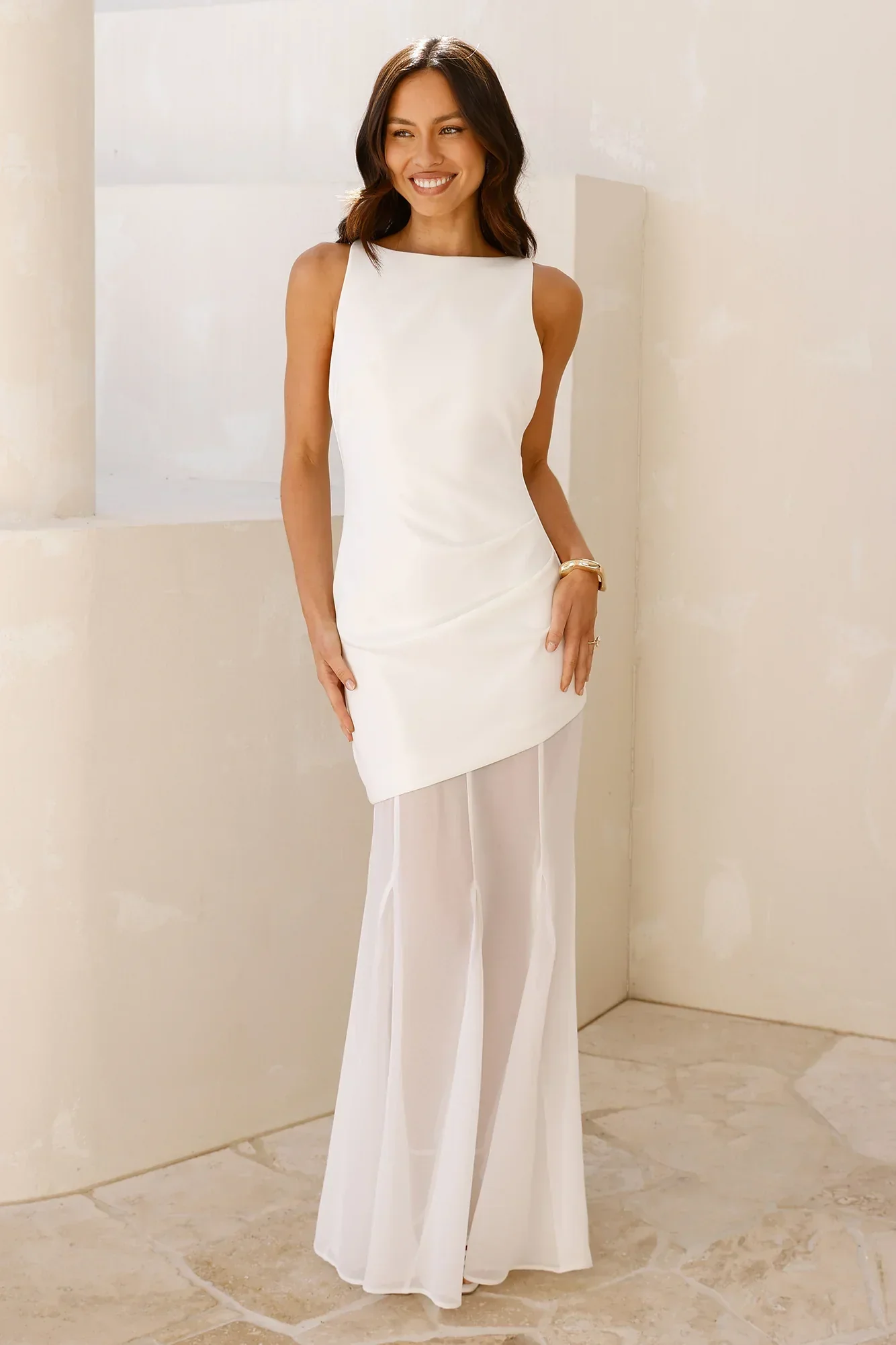 Modern Art Maxi Dress White