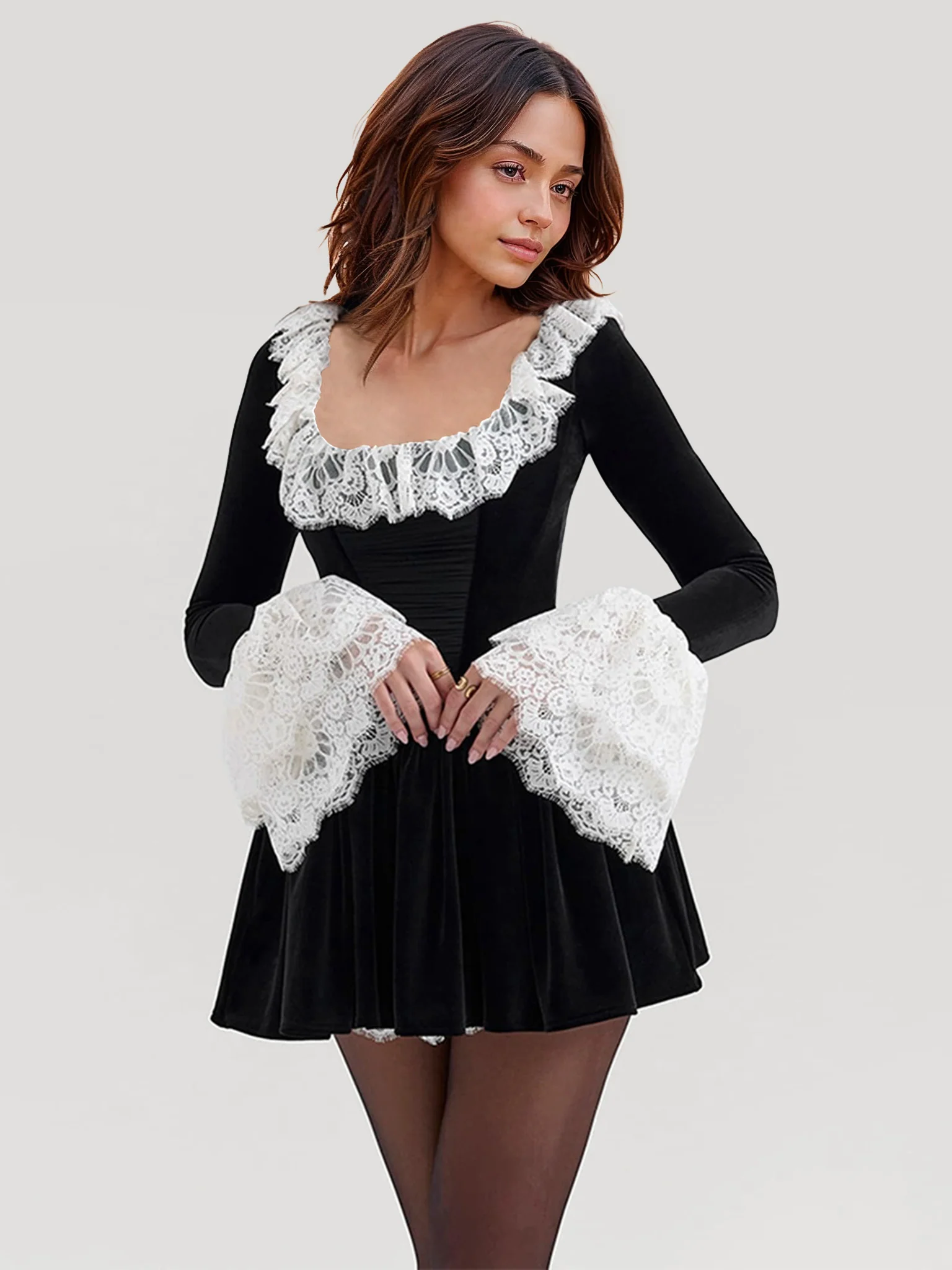 Velvet Lace Sleeve Dress