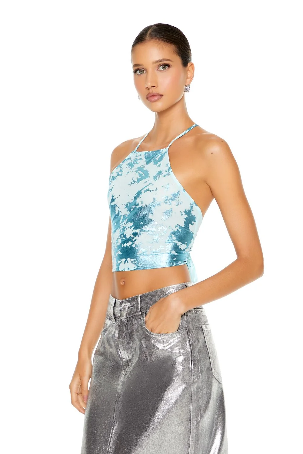 Metallic Burnout Tie-Back Cami