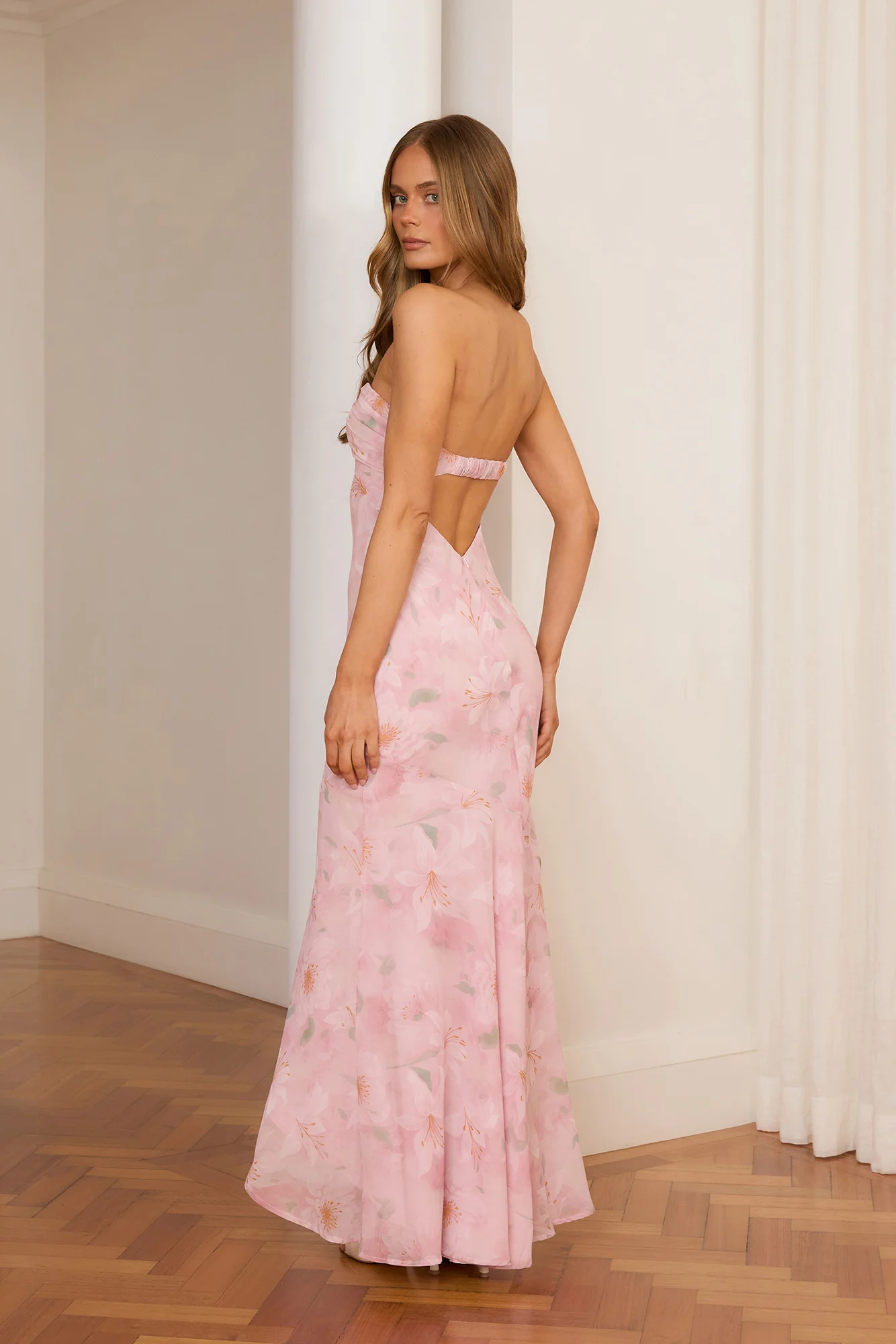 Blooming Bouquet Strapless Maxi Dress Pink