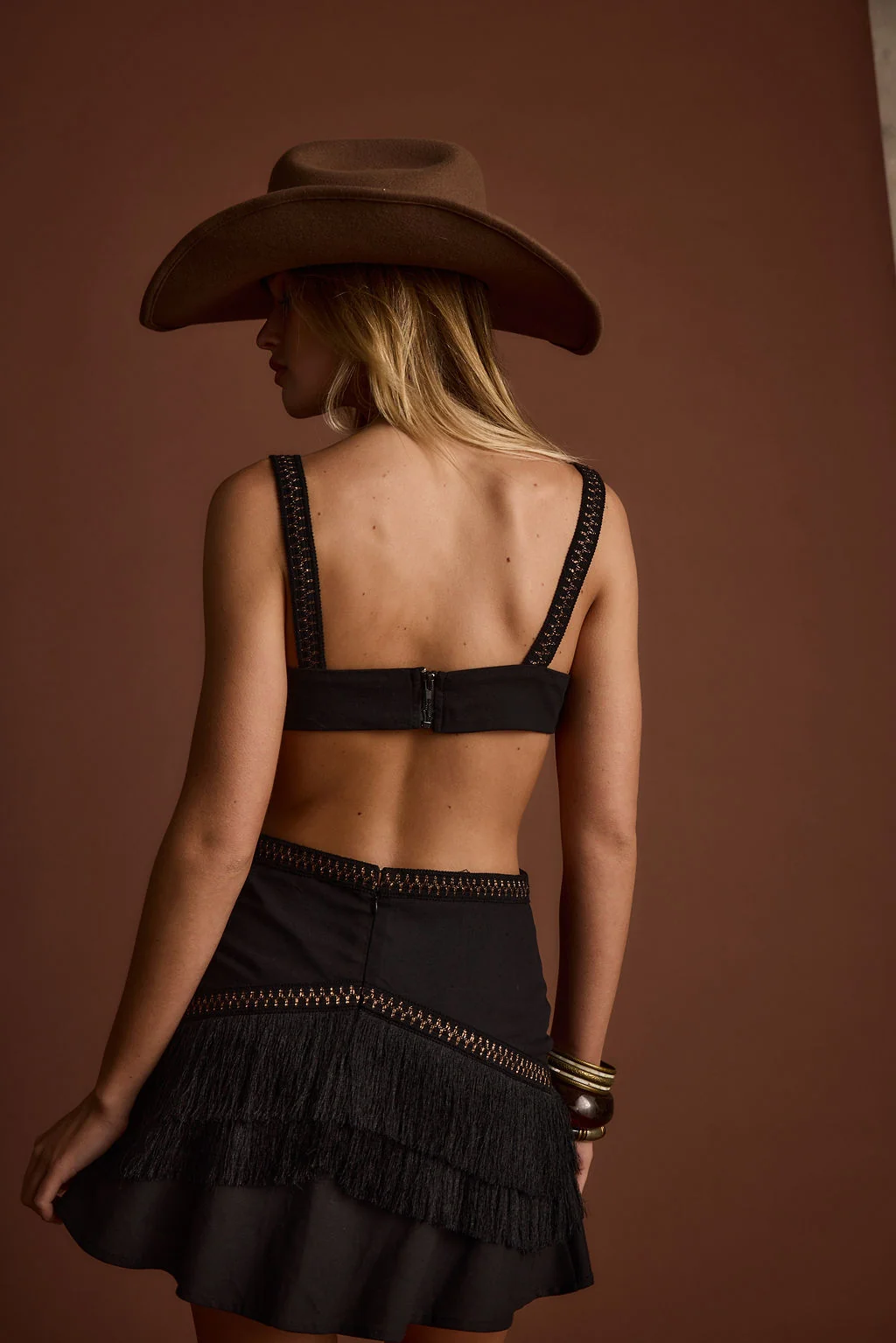 Haven Black Fringe Cutout Mini Dress