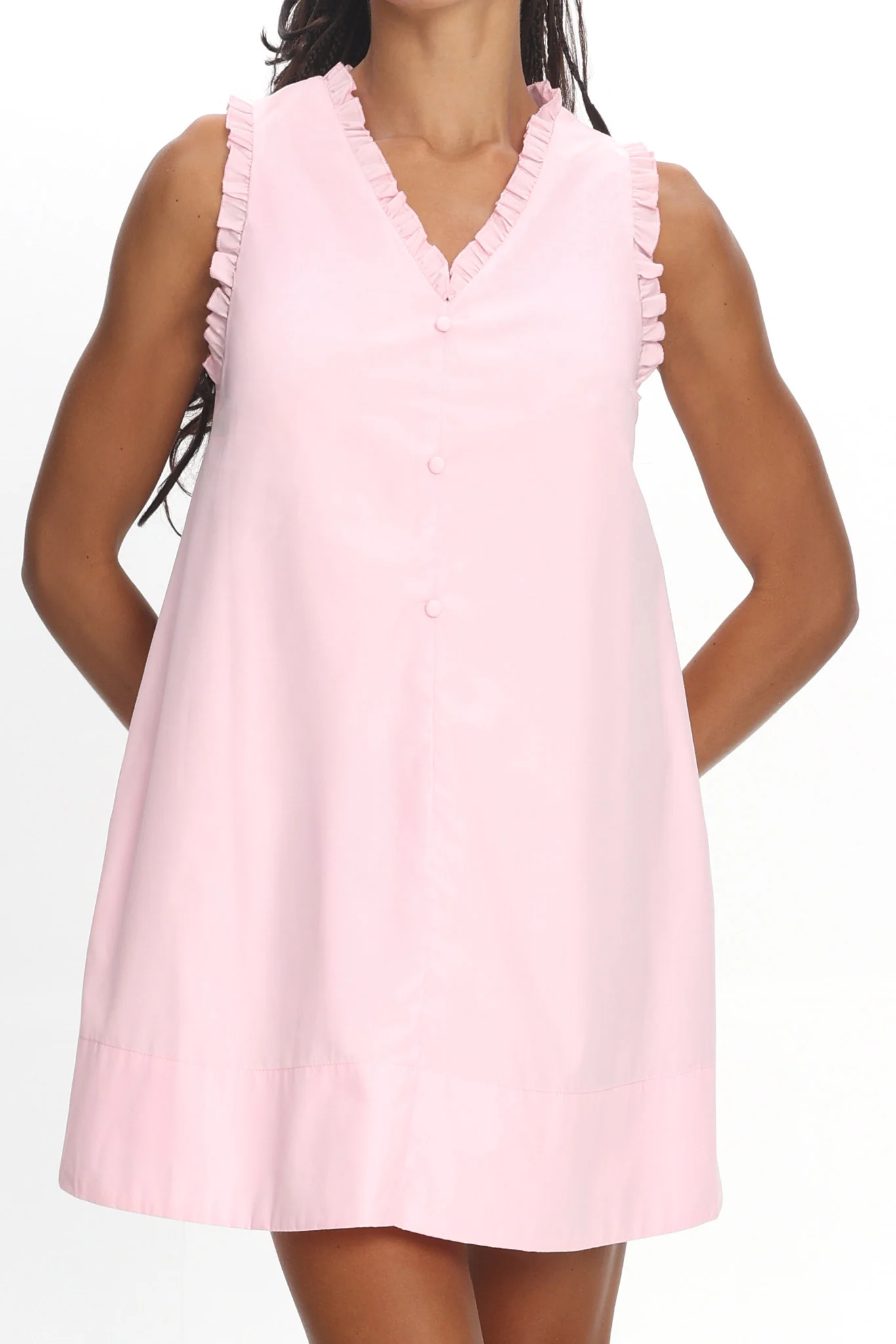 Marava Frill Trim Baby Doll Mini Dress Rosewater - luluinthesky