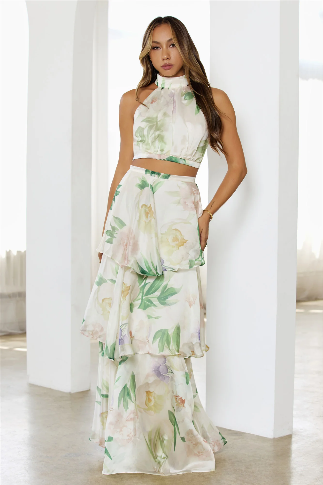 Elegant Blooms Floral Halter Tiered Set Multi