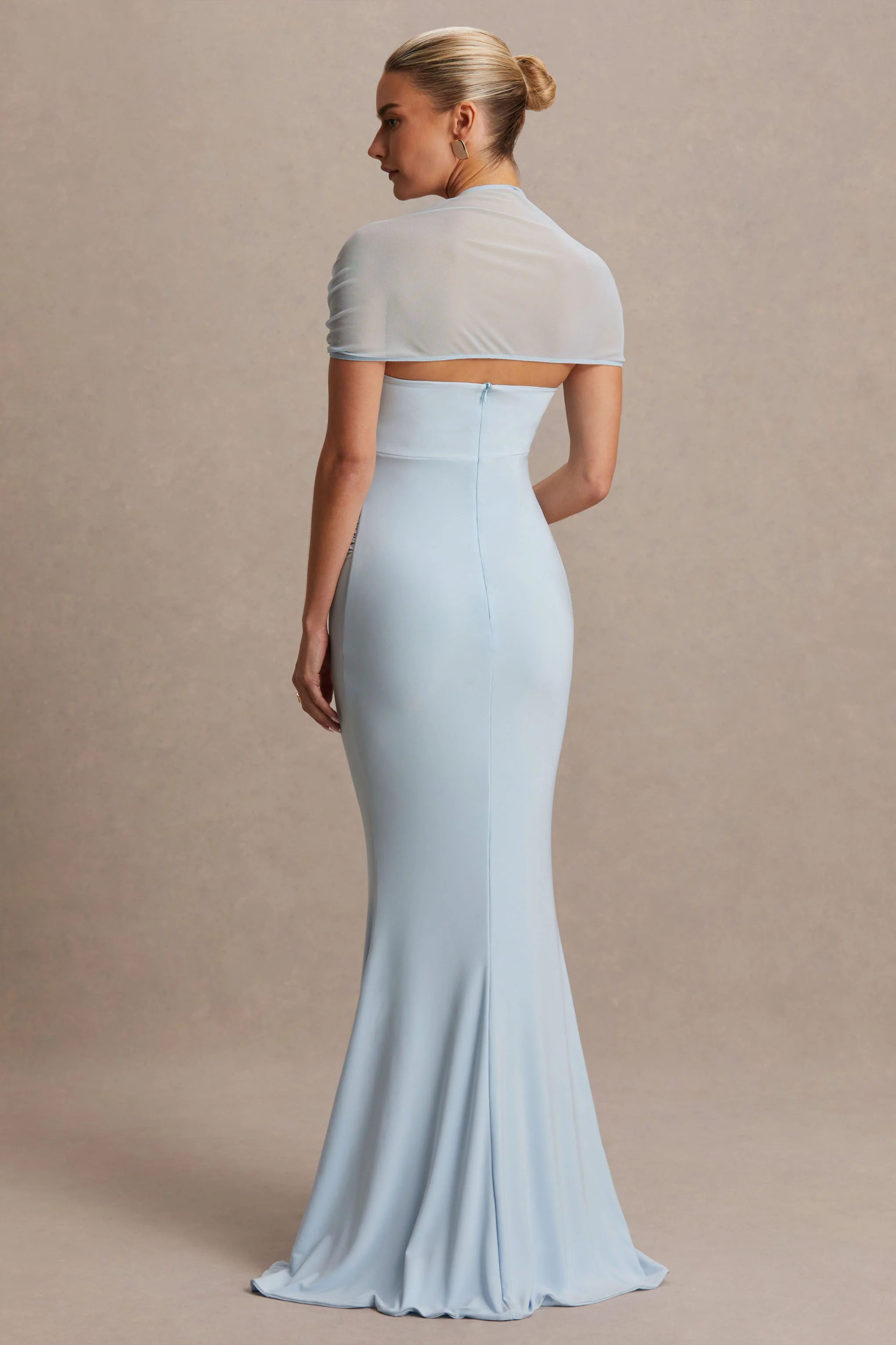 Dome | Powder Blue Square-Neck Mesh-Sleeve Maternity Maxi Dress