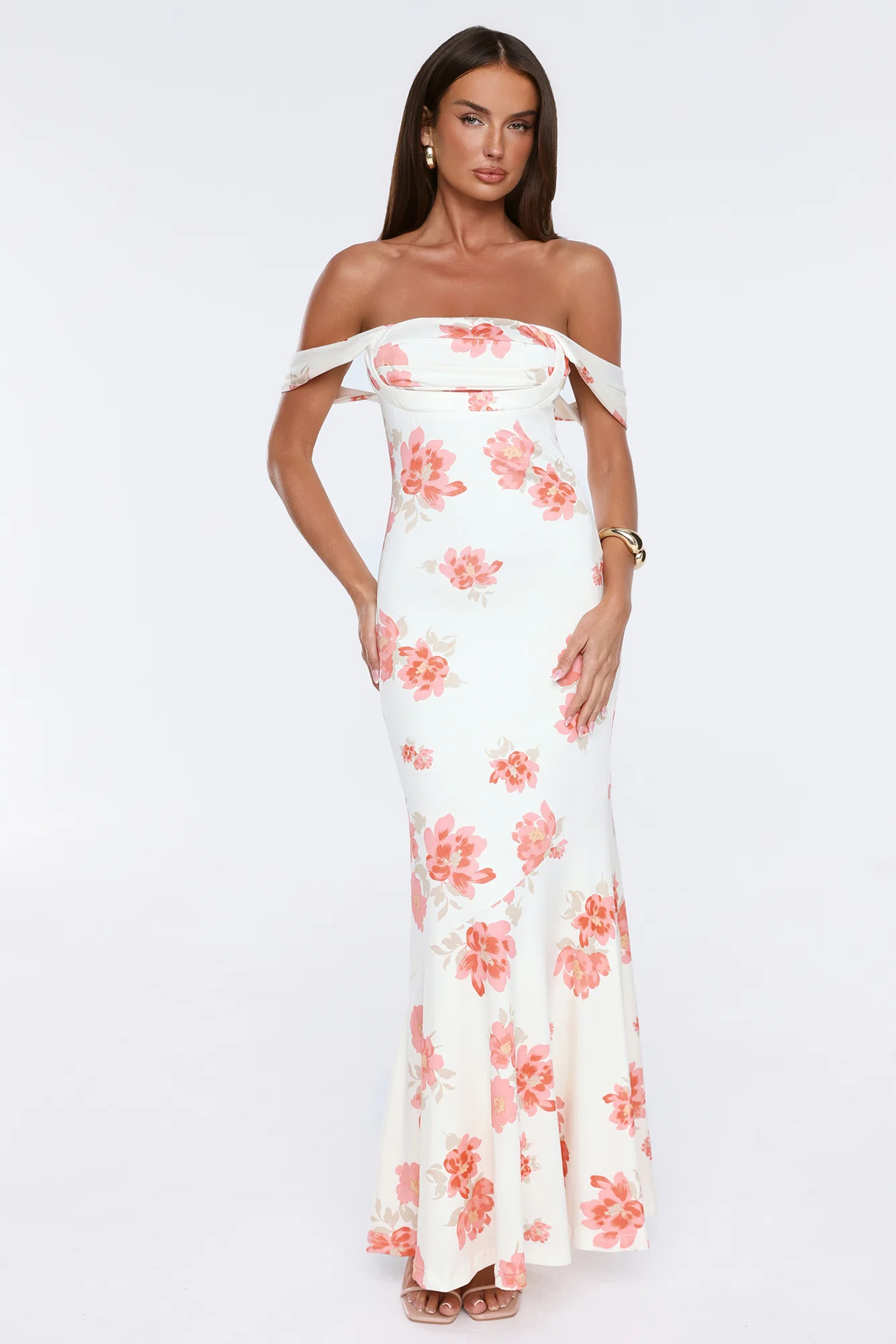 Garden Luxe Off Shoulder Maxi Dress White