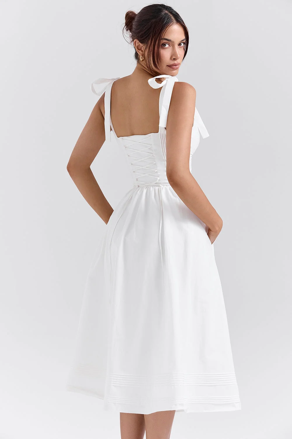 white pin tuck cotton midi sundress