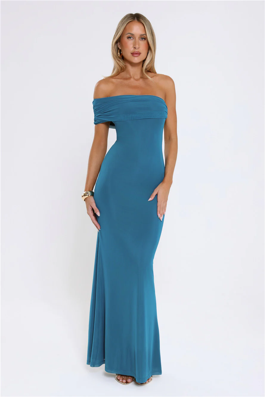 Contemporary Glow Off Shoulder Maxi Dress Teal