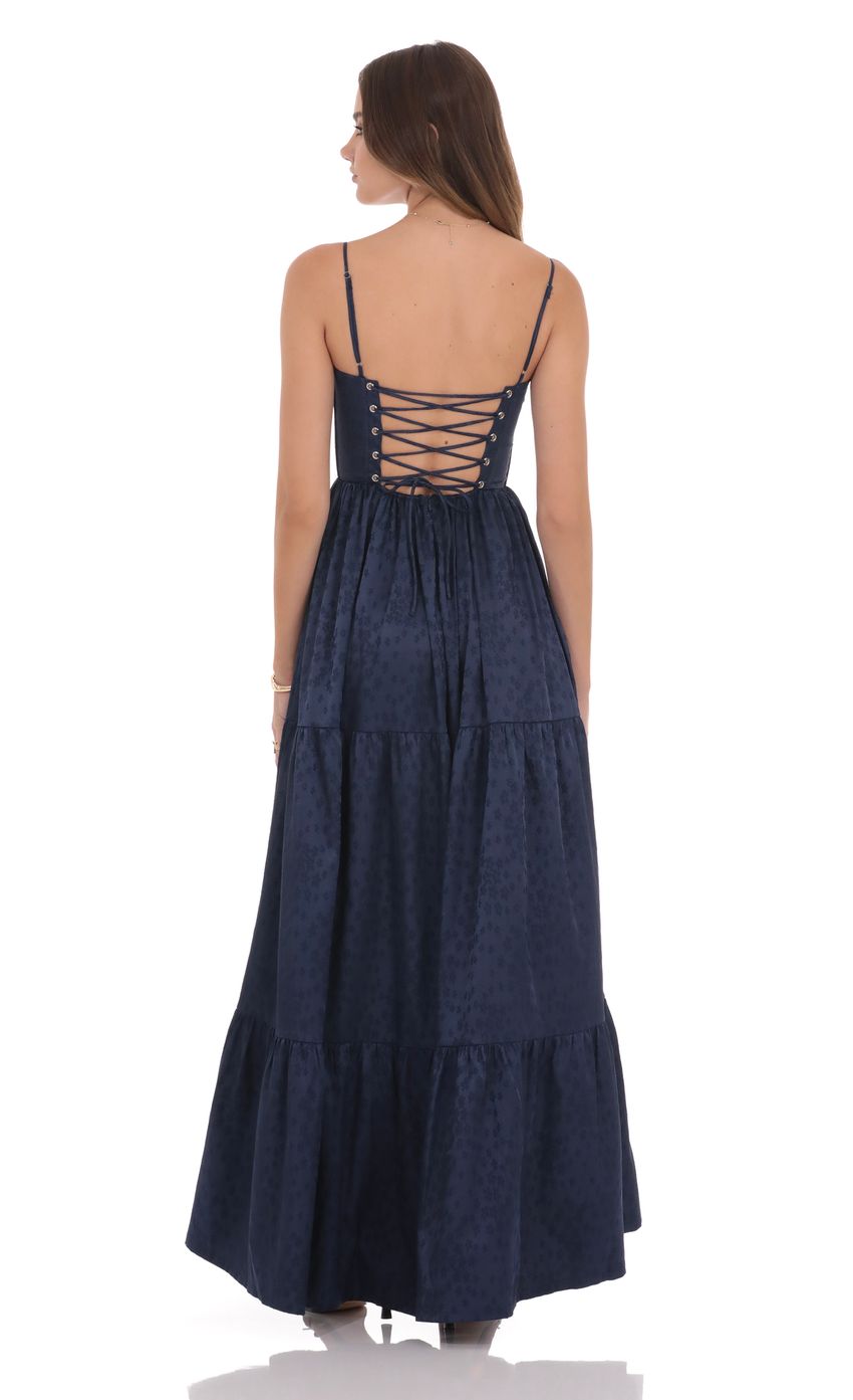 Floral Jacquard Maxi Dress in Navy