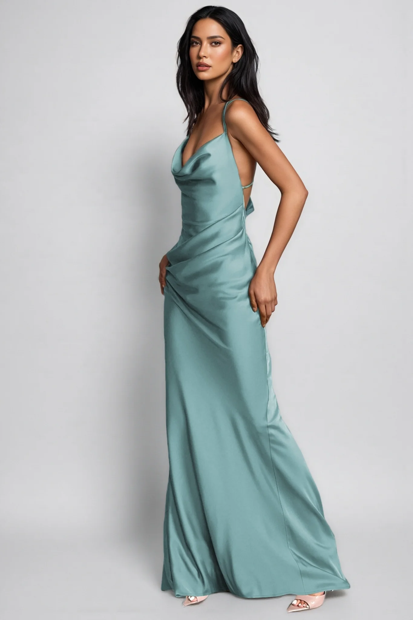Makayah Satin Halter Neck Midi Dress