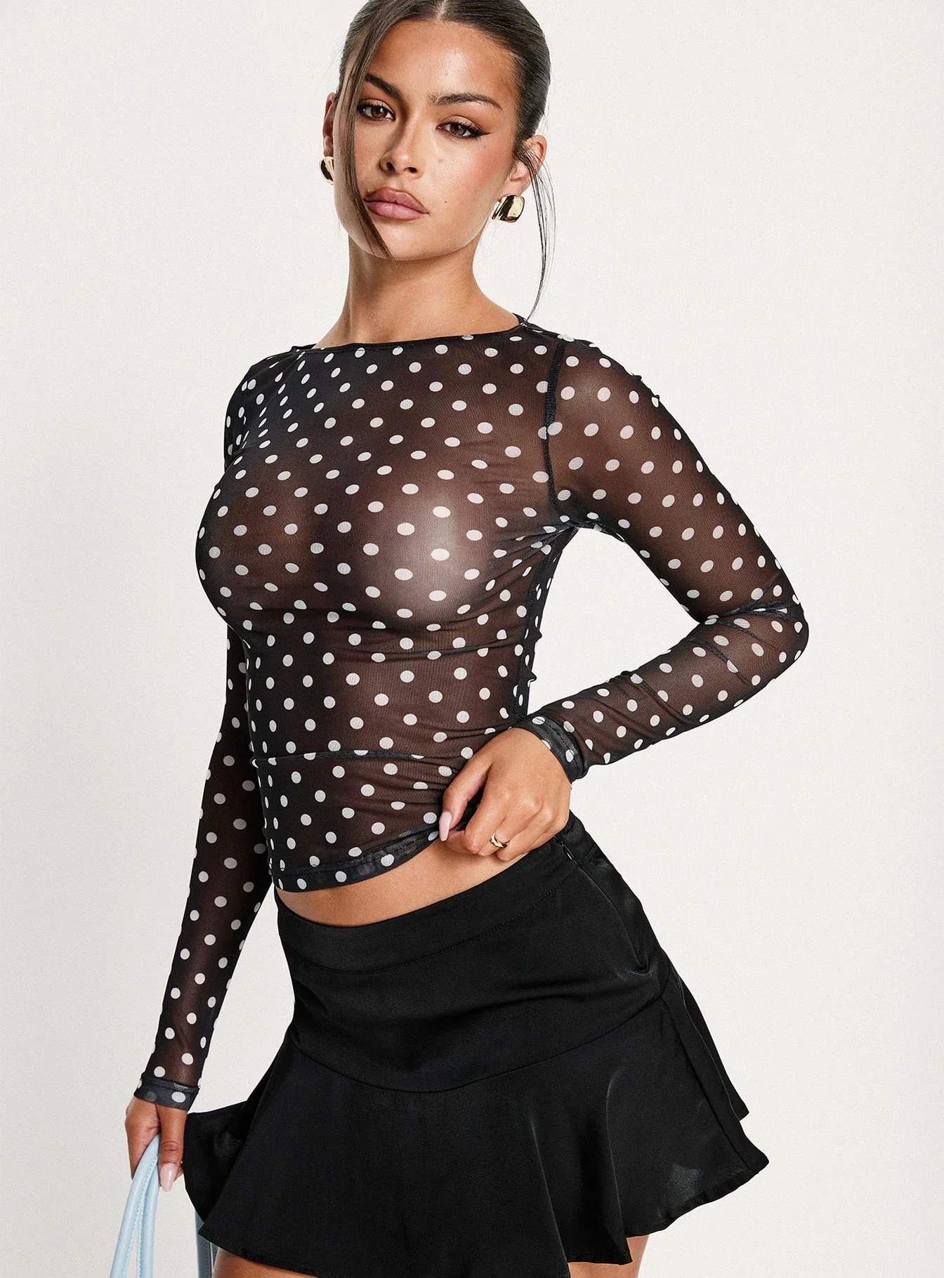 Rosenda Mesh Long Sleeve Top Black / White Polka